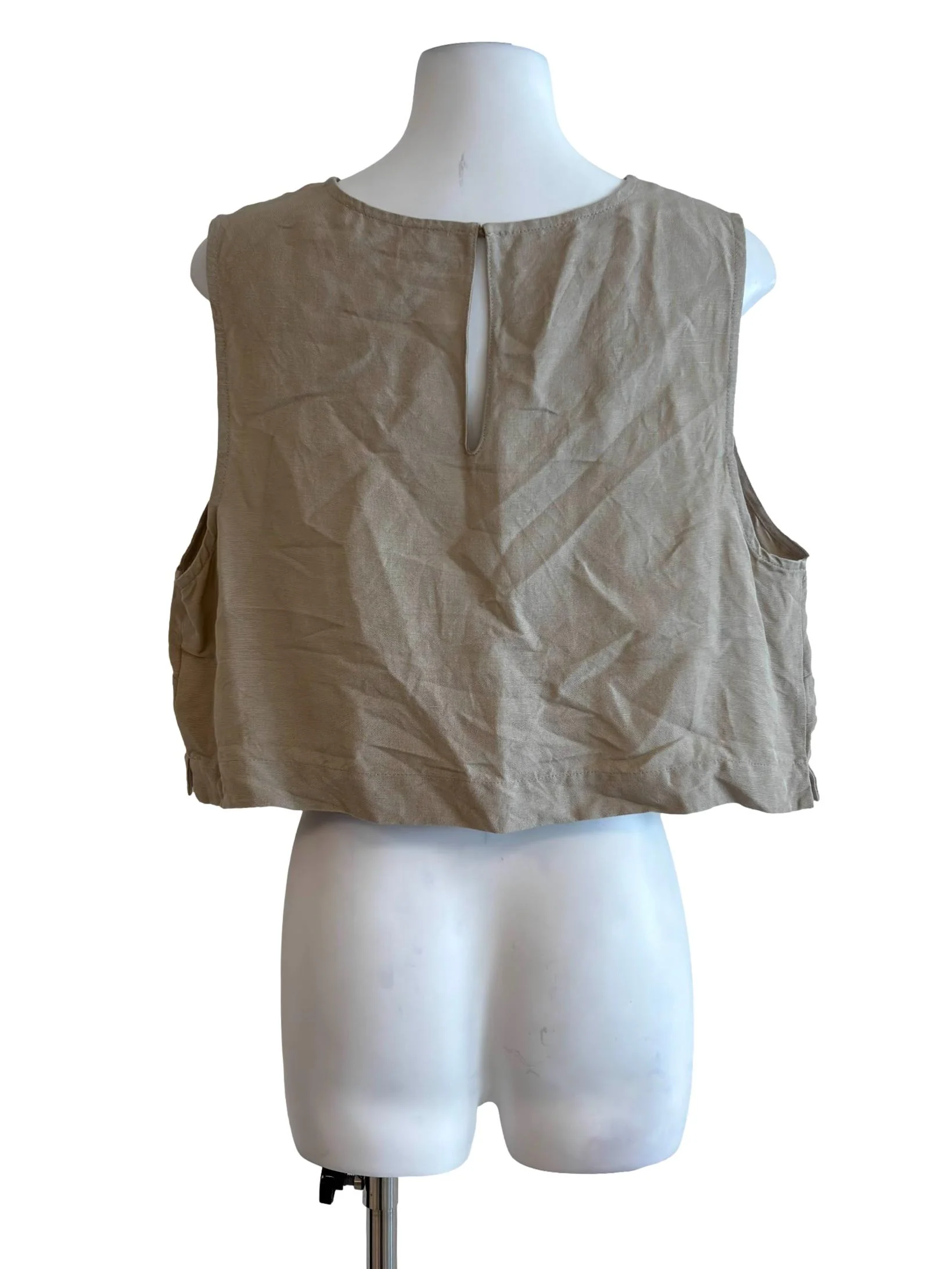 Sand Beige Boxy Sleeveless Cropped Top - Image 2