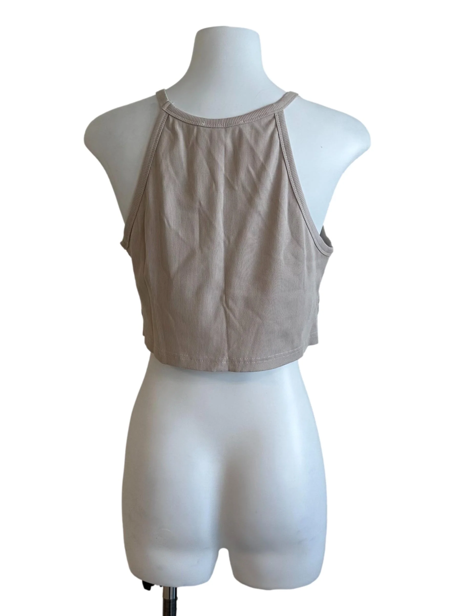 Sand Beige Knit Scoop Neck Crop Top - Image 2