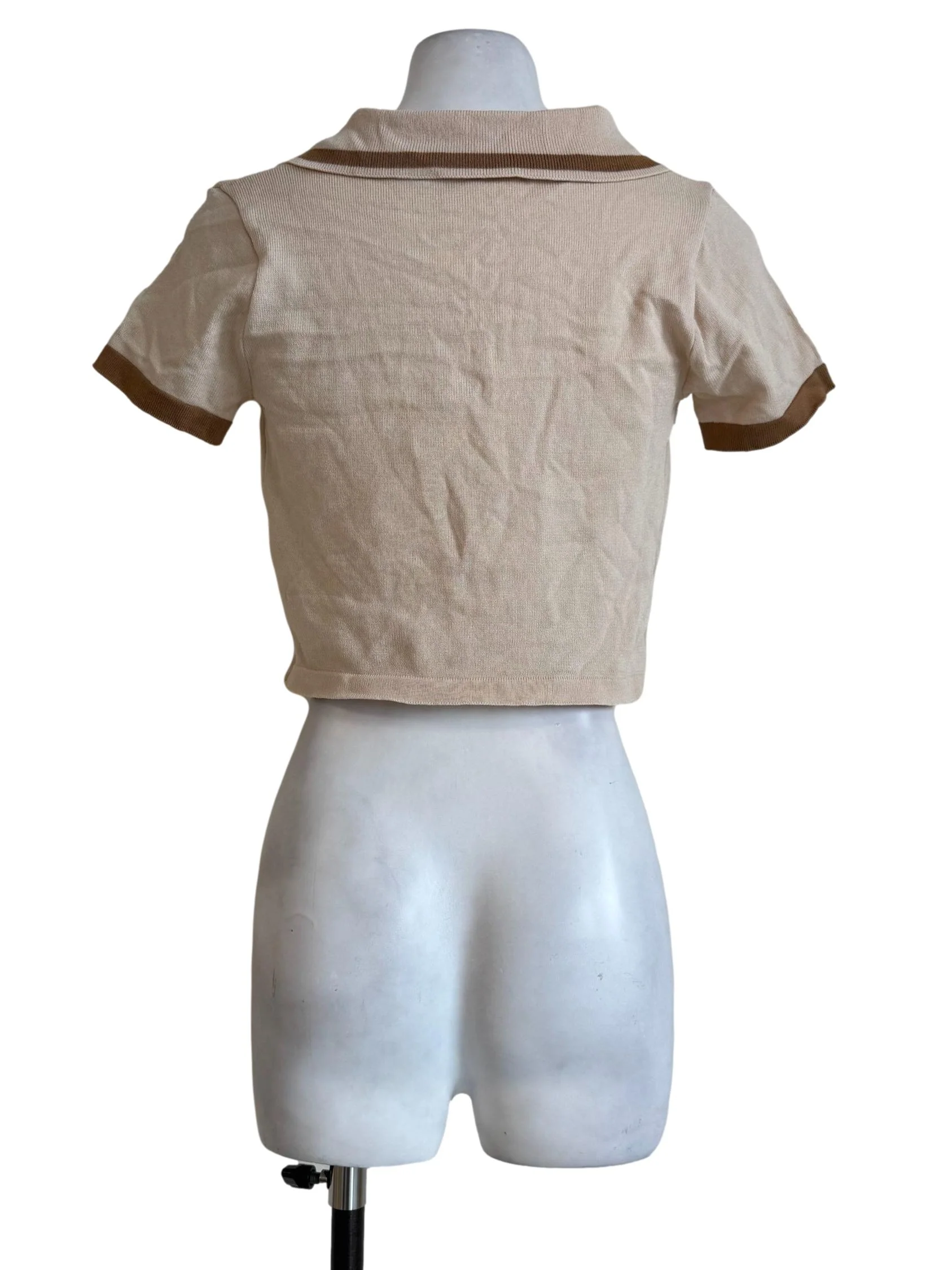 Sand Beige Knitted Short Sleeve Shirt - Image 2