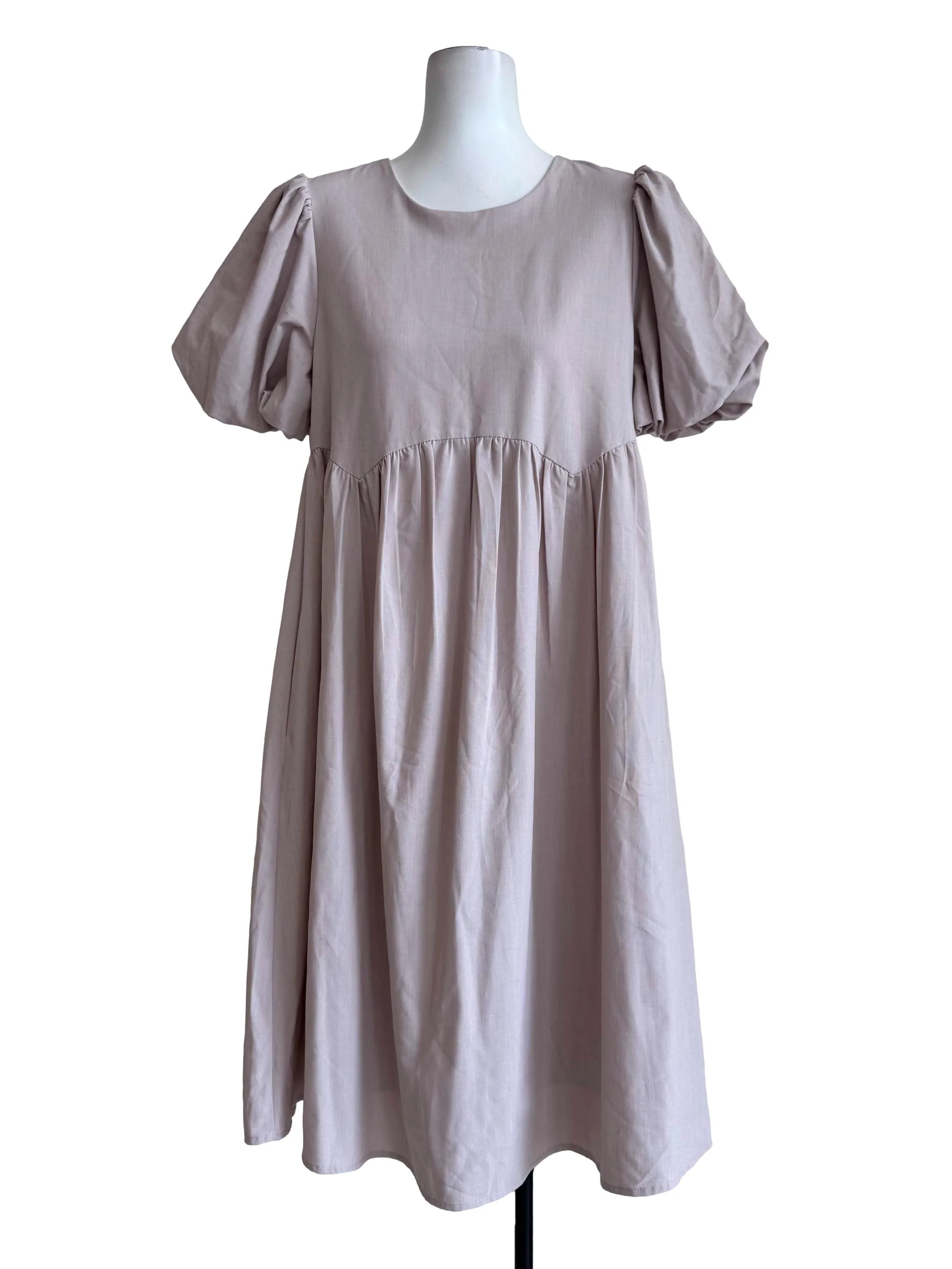 Sand Beige Round Neck Empire Dress