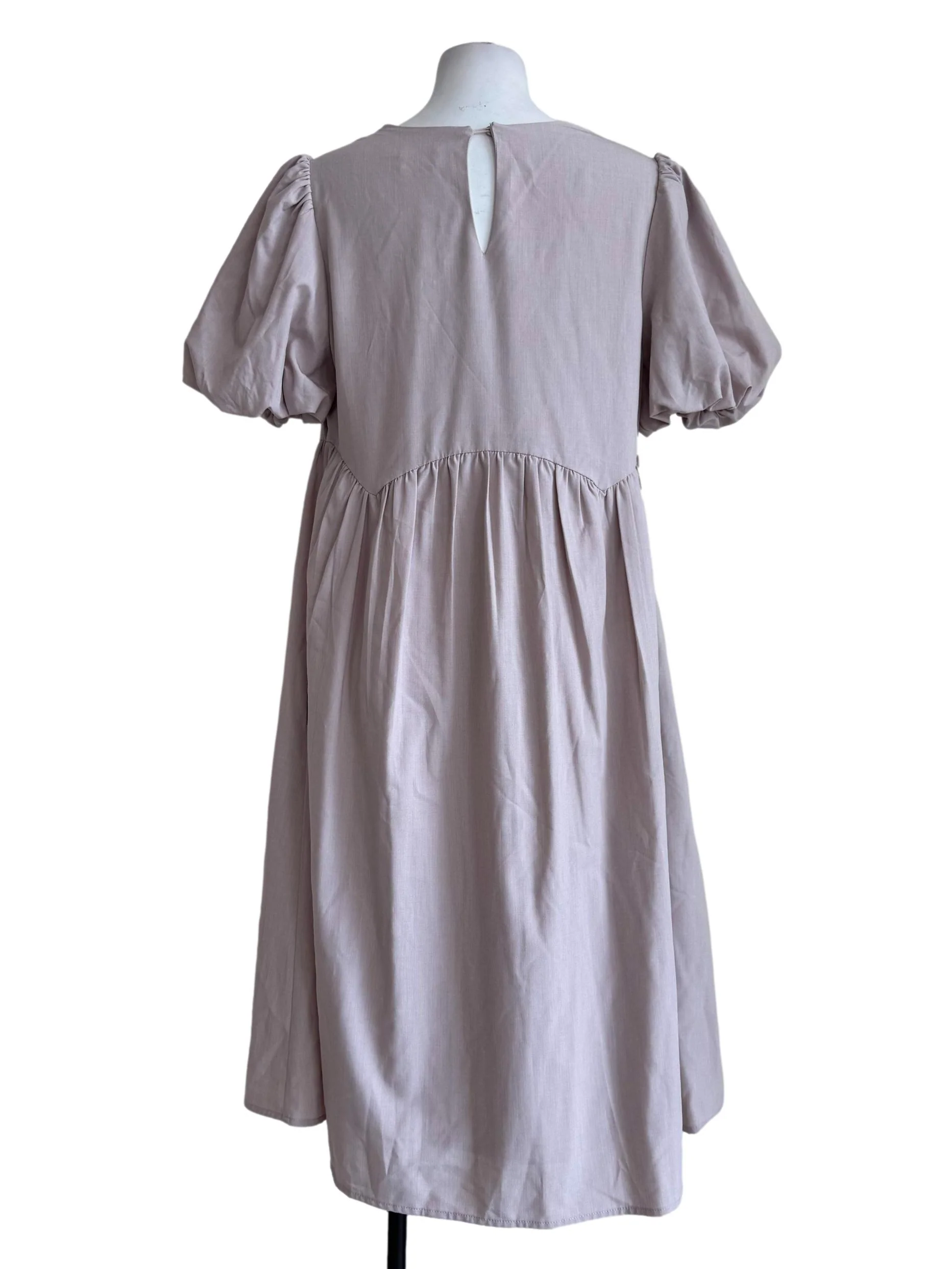 Sand Beige Round Neck Empire Dress - Image 2