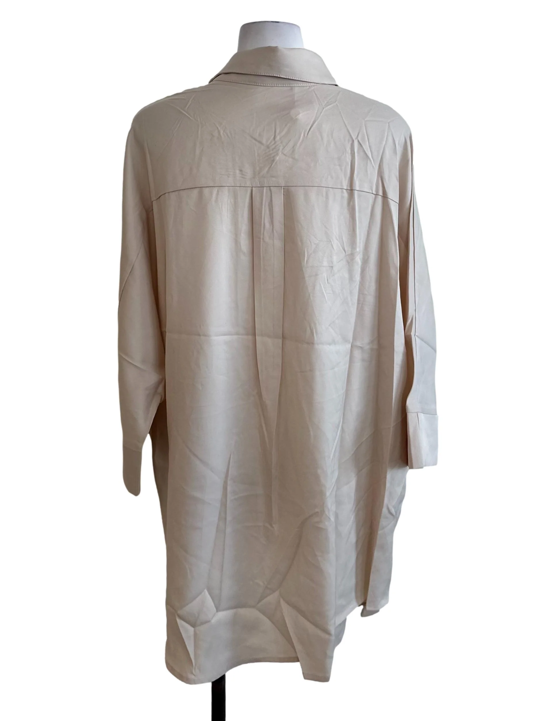 Sand Beige Satin Collar Button Top - Image 2