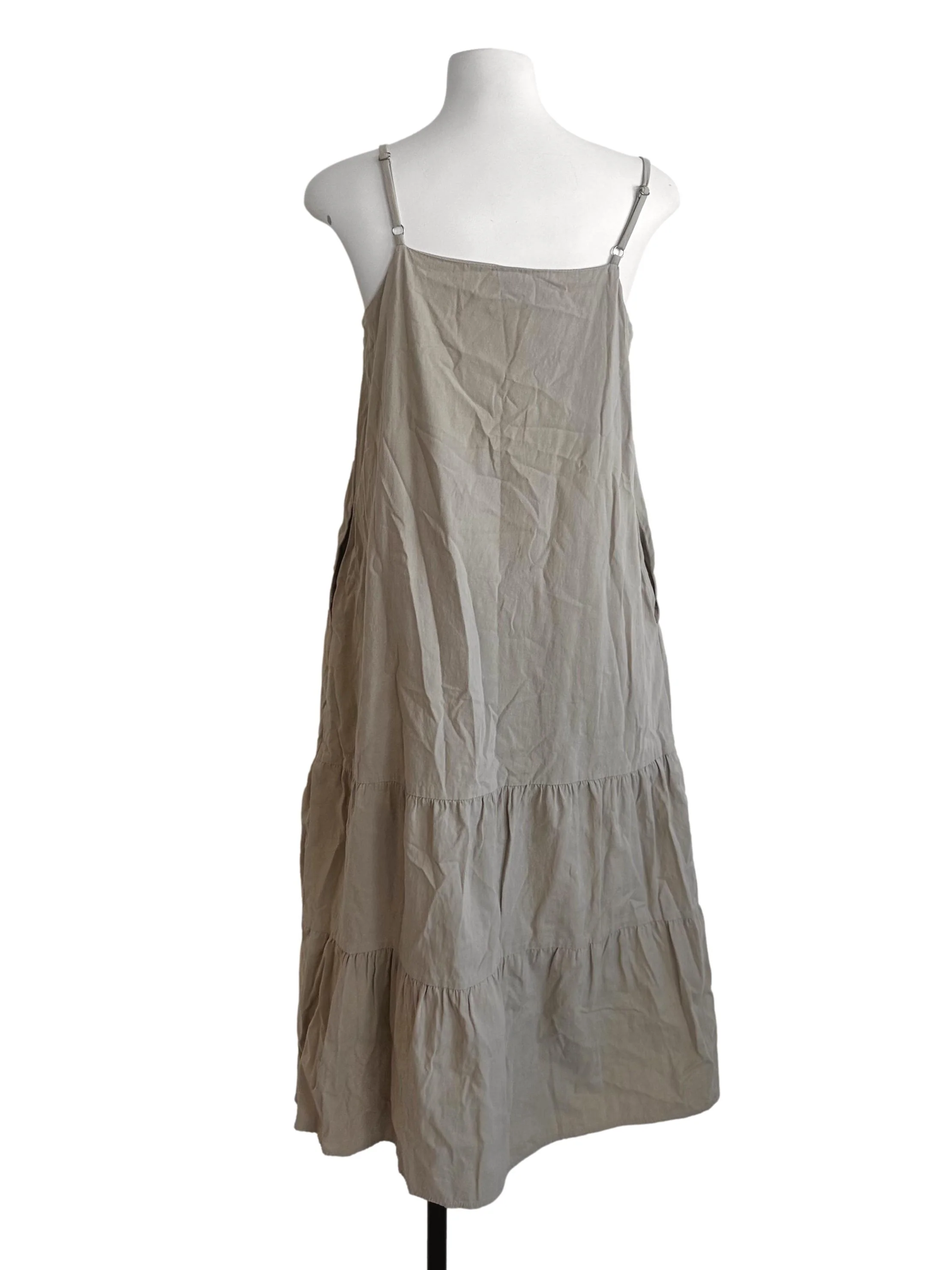 Sand Beige Square Neck Tiered Dress - Image 2