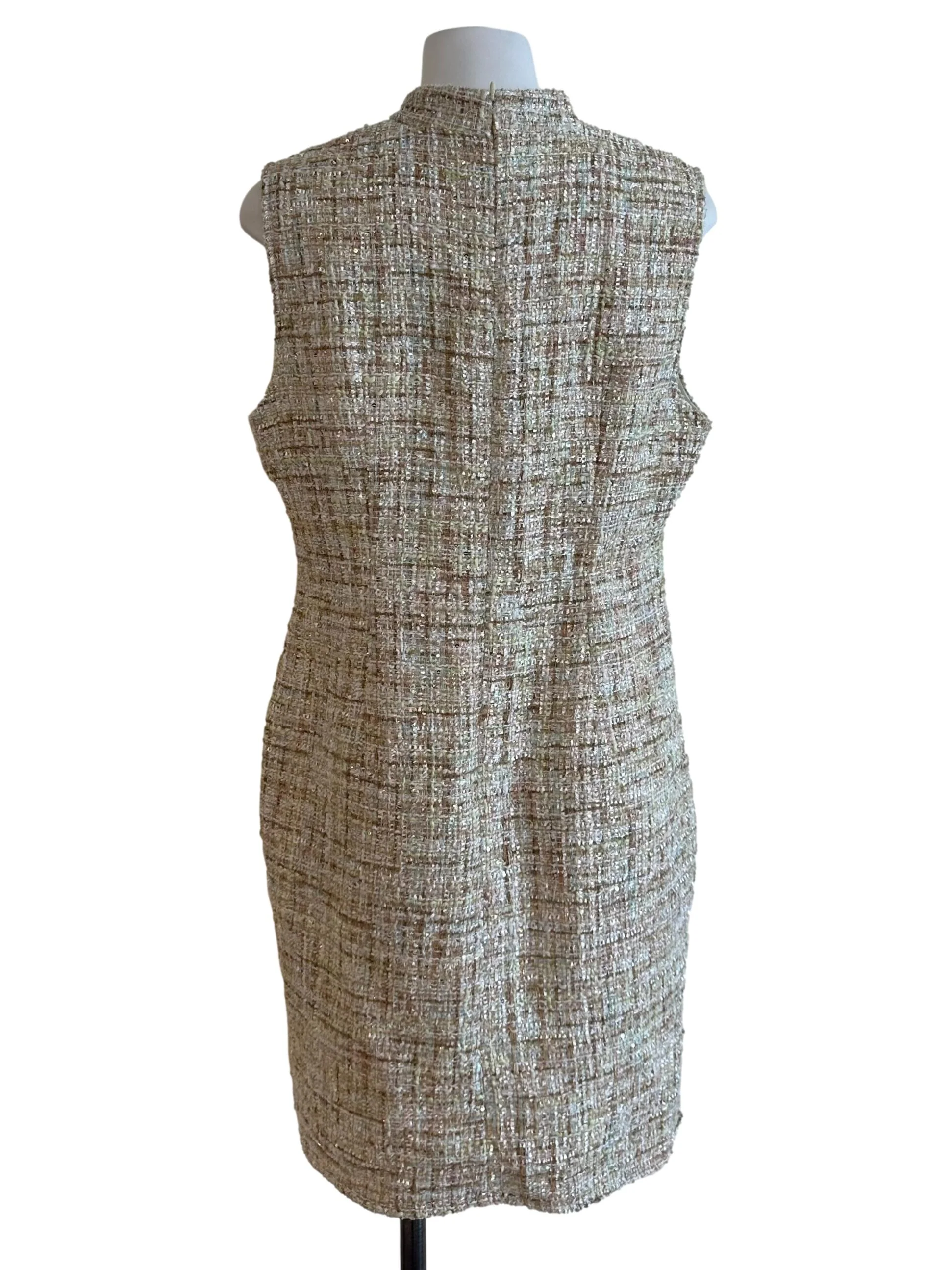 Sand Beige Tweed Textured Slit Dress - Image 2