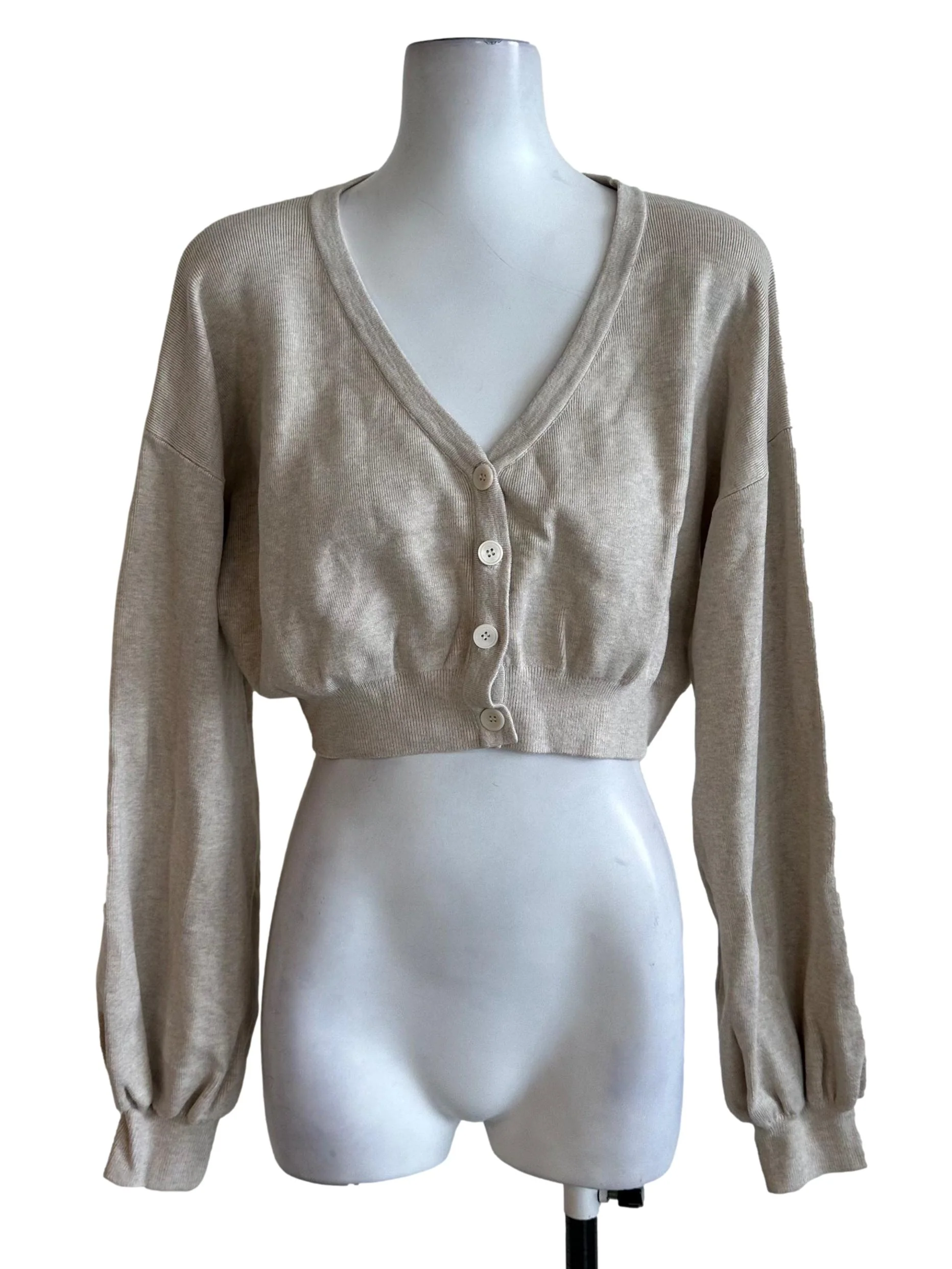 Sand Beige V Neck Crop Cardigan