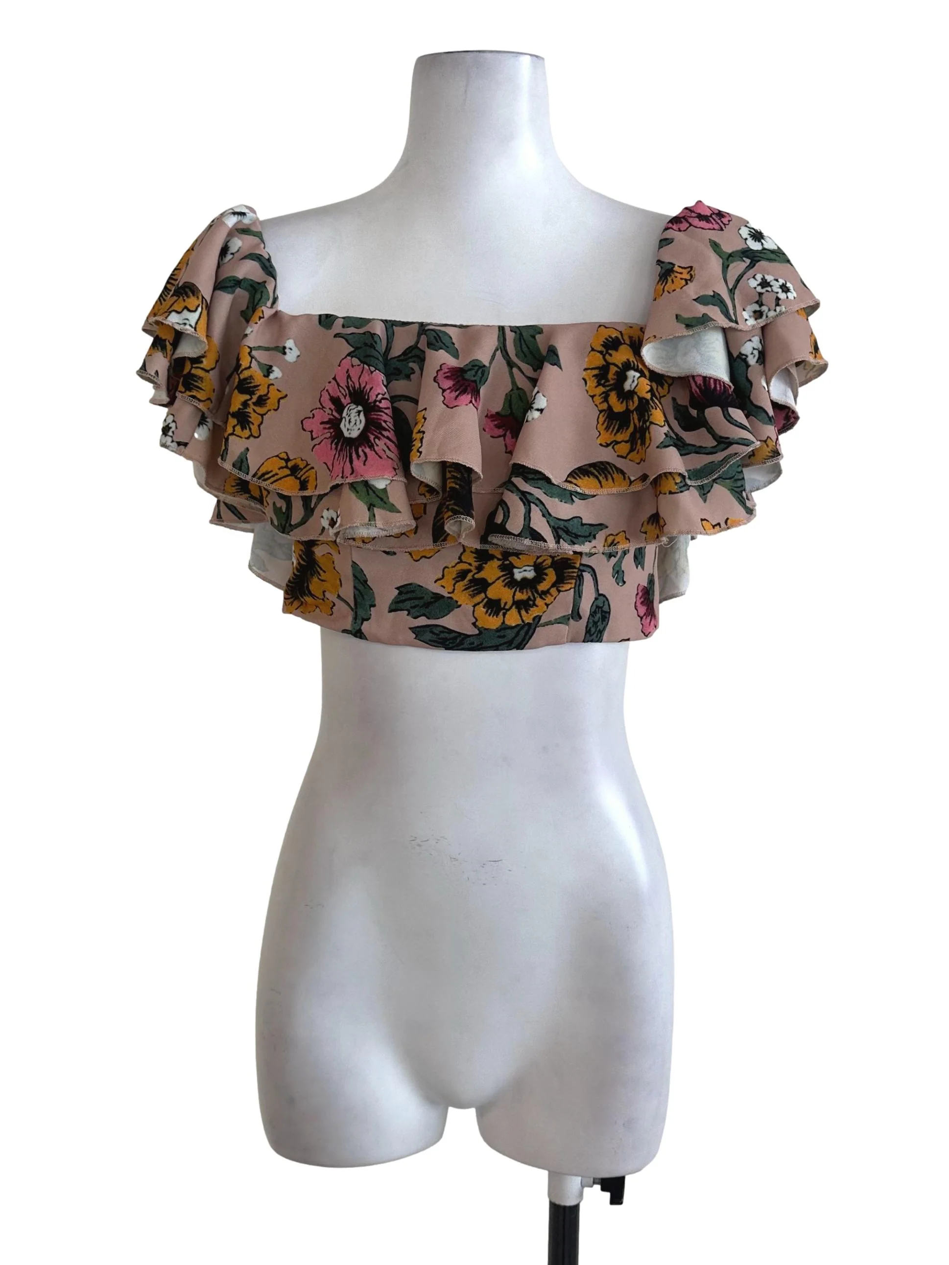 Sand Brown Floral Ruffle Top