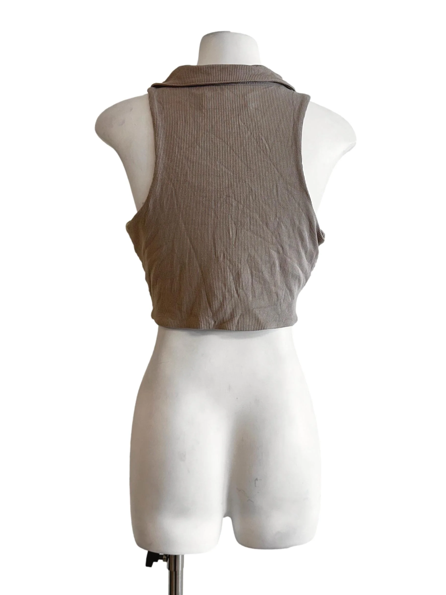 Sandcastle Beige Padded Texture Collar Sleeveless Top TTR - Image 2