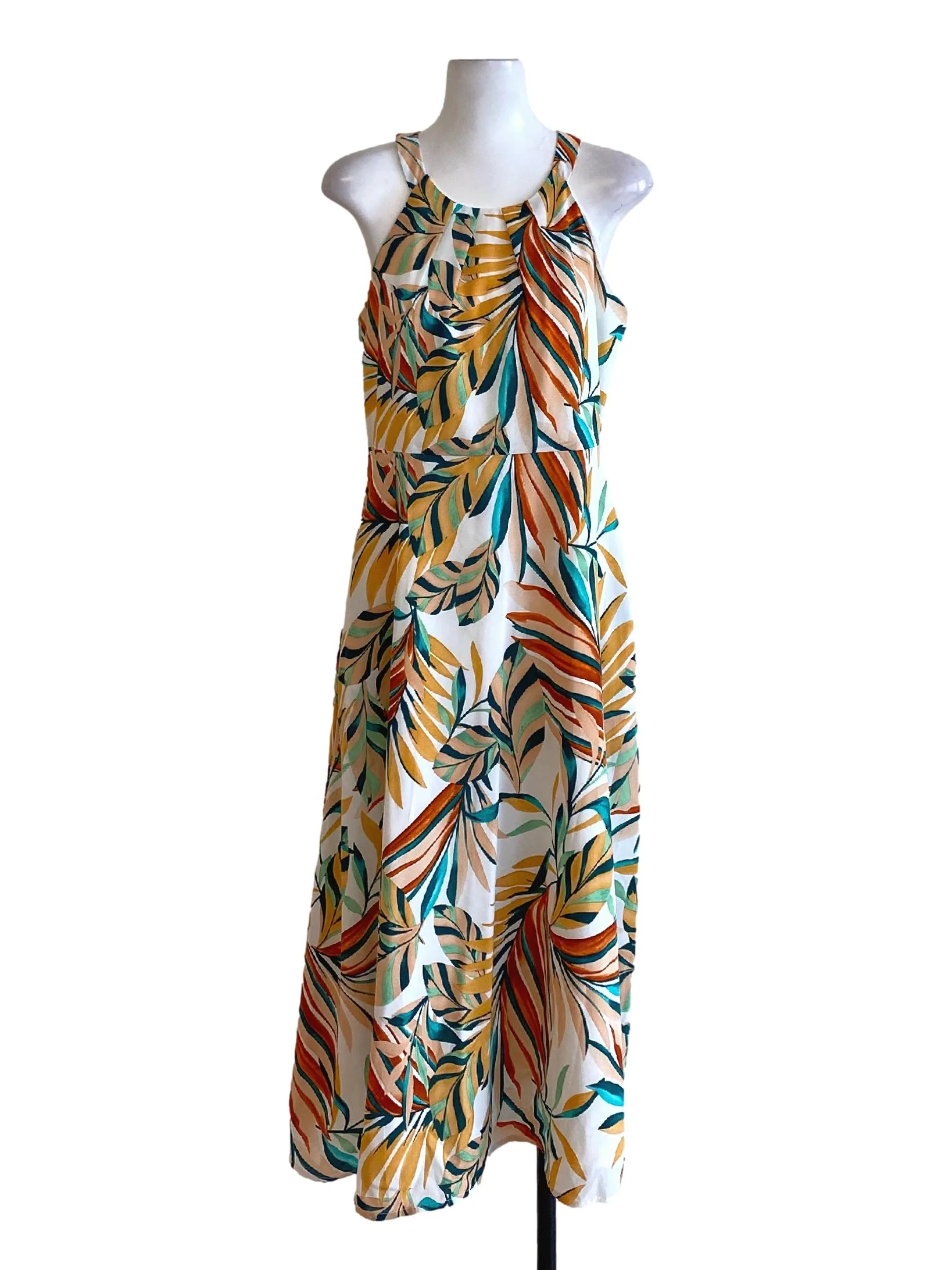 Sandstone Orange Petal Printed Round Neck A-Line Dress