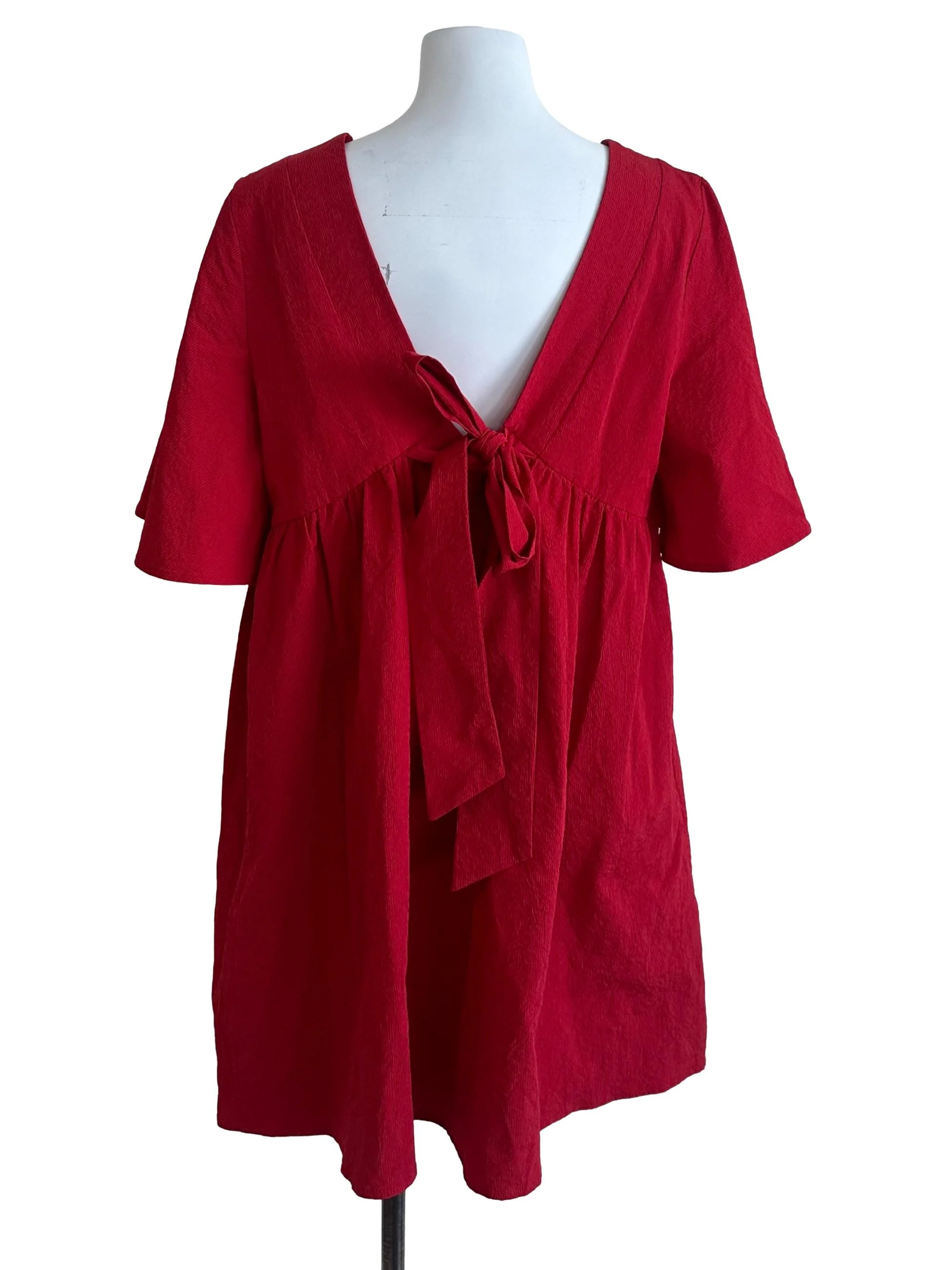 Blood Red Textured Back Tie Dress - Image 2