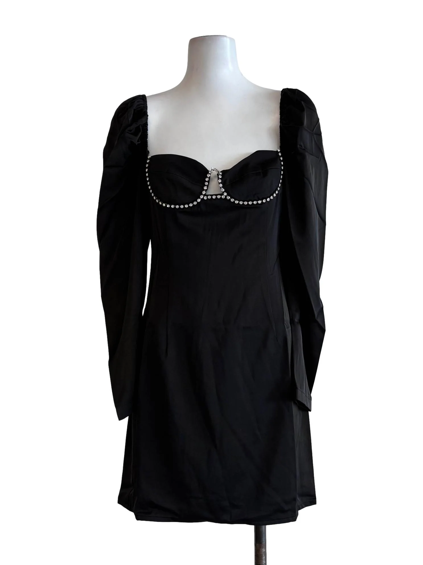 Satin Black Sweetheart Princess Sleeves Dress