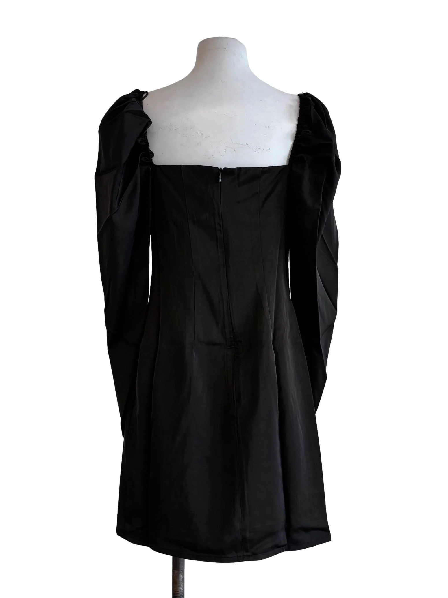 Satin Black Sweetheart Princess Sleeves Dress - Image 2