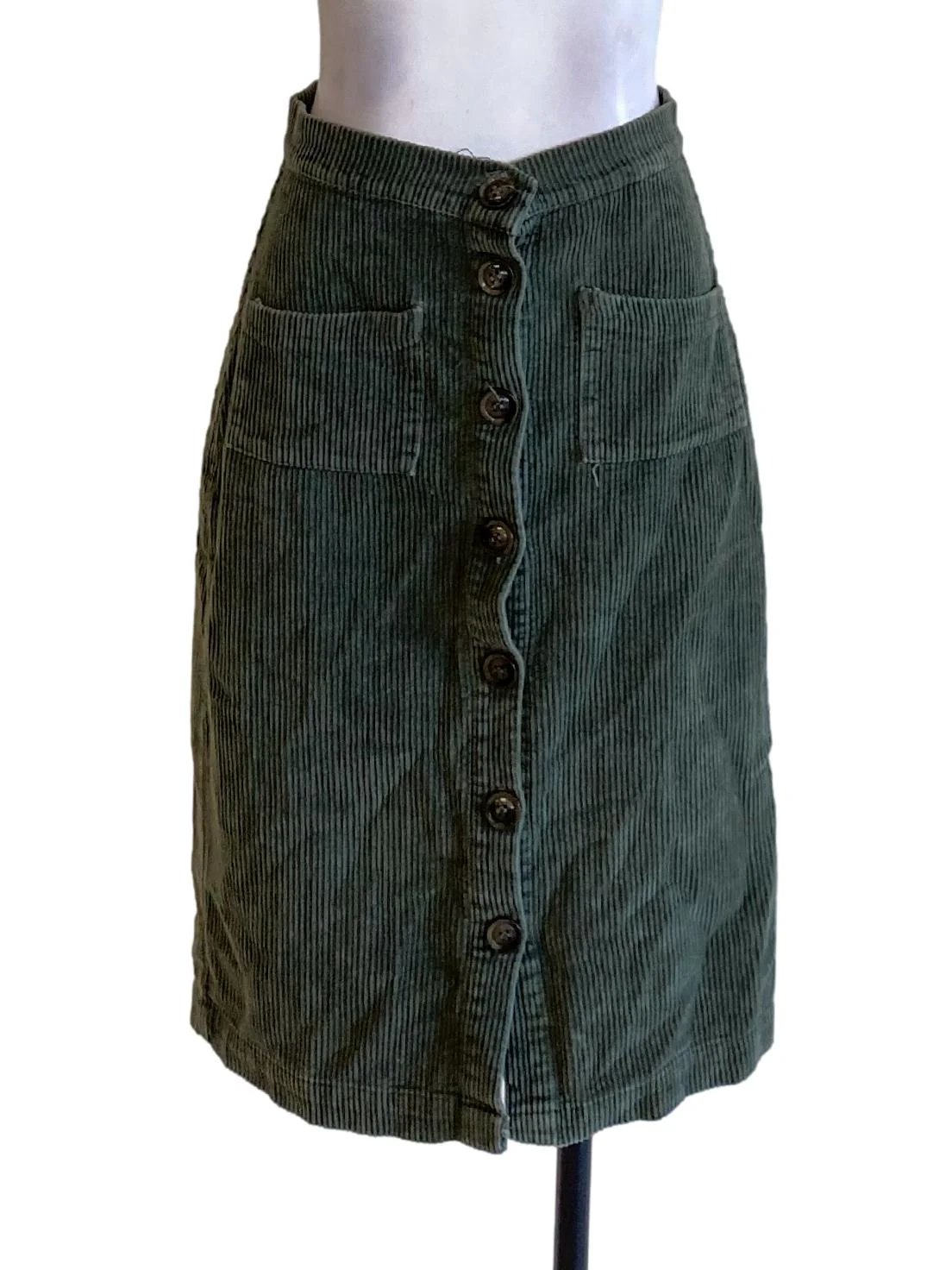 Seaweed Green Pleated Knitted Buttoned Down Pencil Skirt TEM