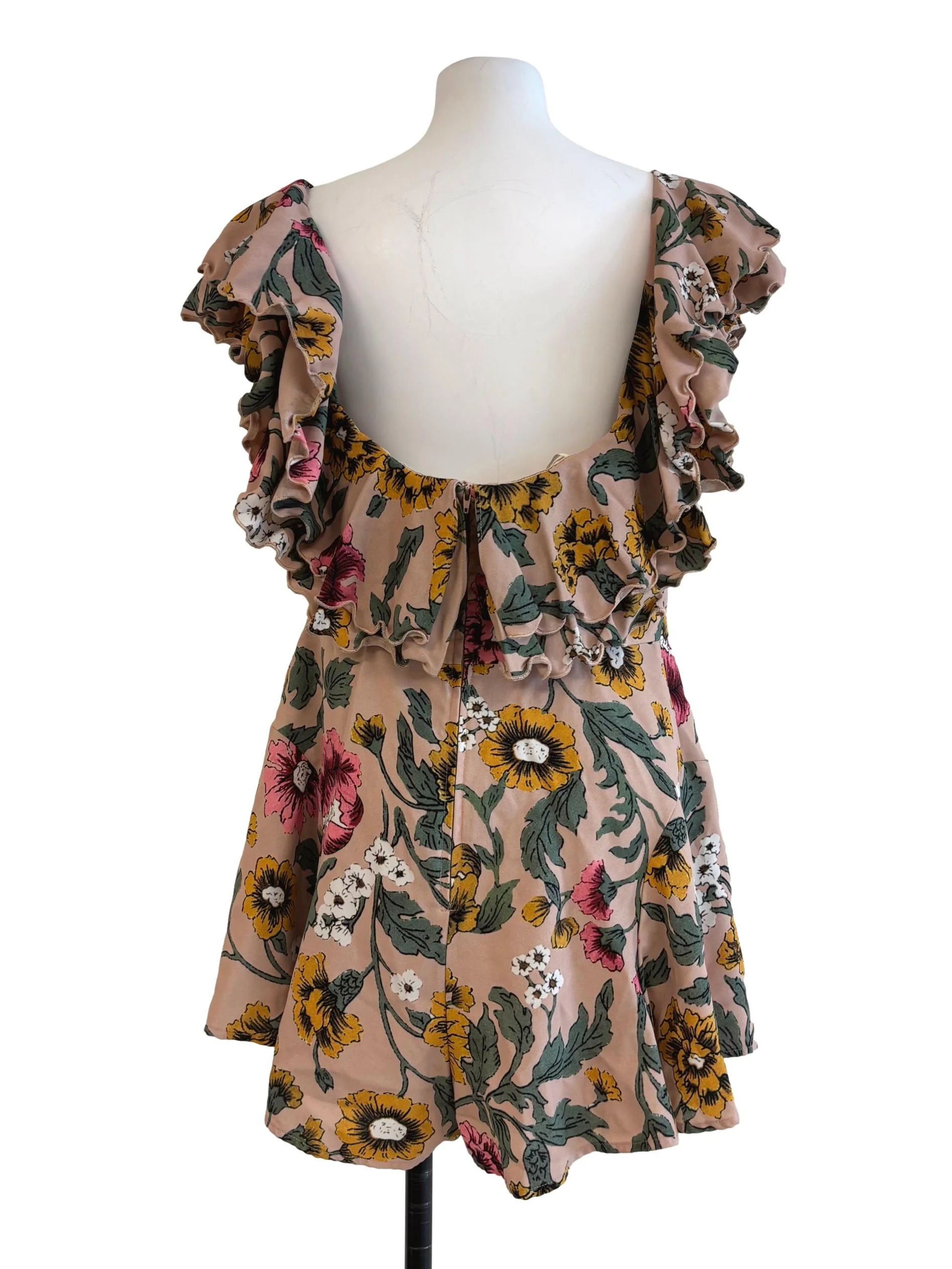 Sepia Brown Floral Ruffle Romper - Image 2