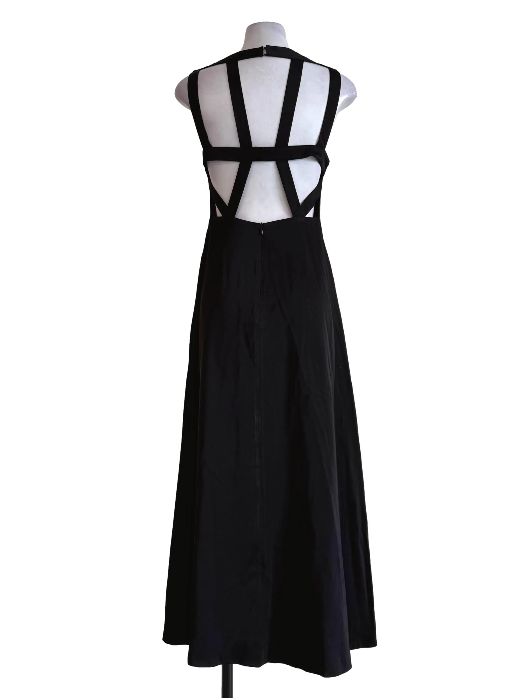 Shiny Black Bare Back Maxi Dress - Image 2