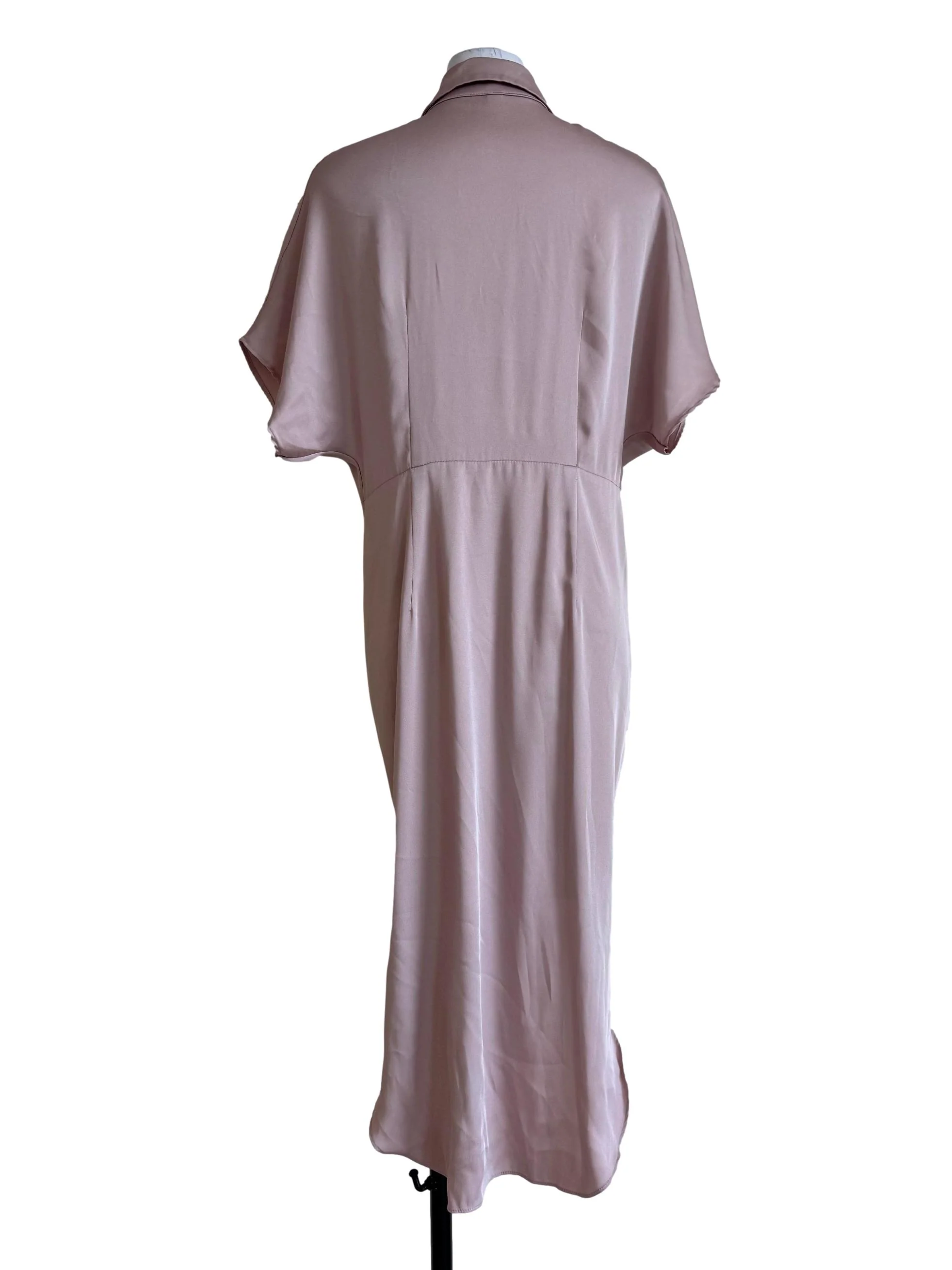 Shiny Beige Front Knot Shirt Dress - Image 2