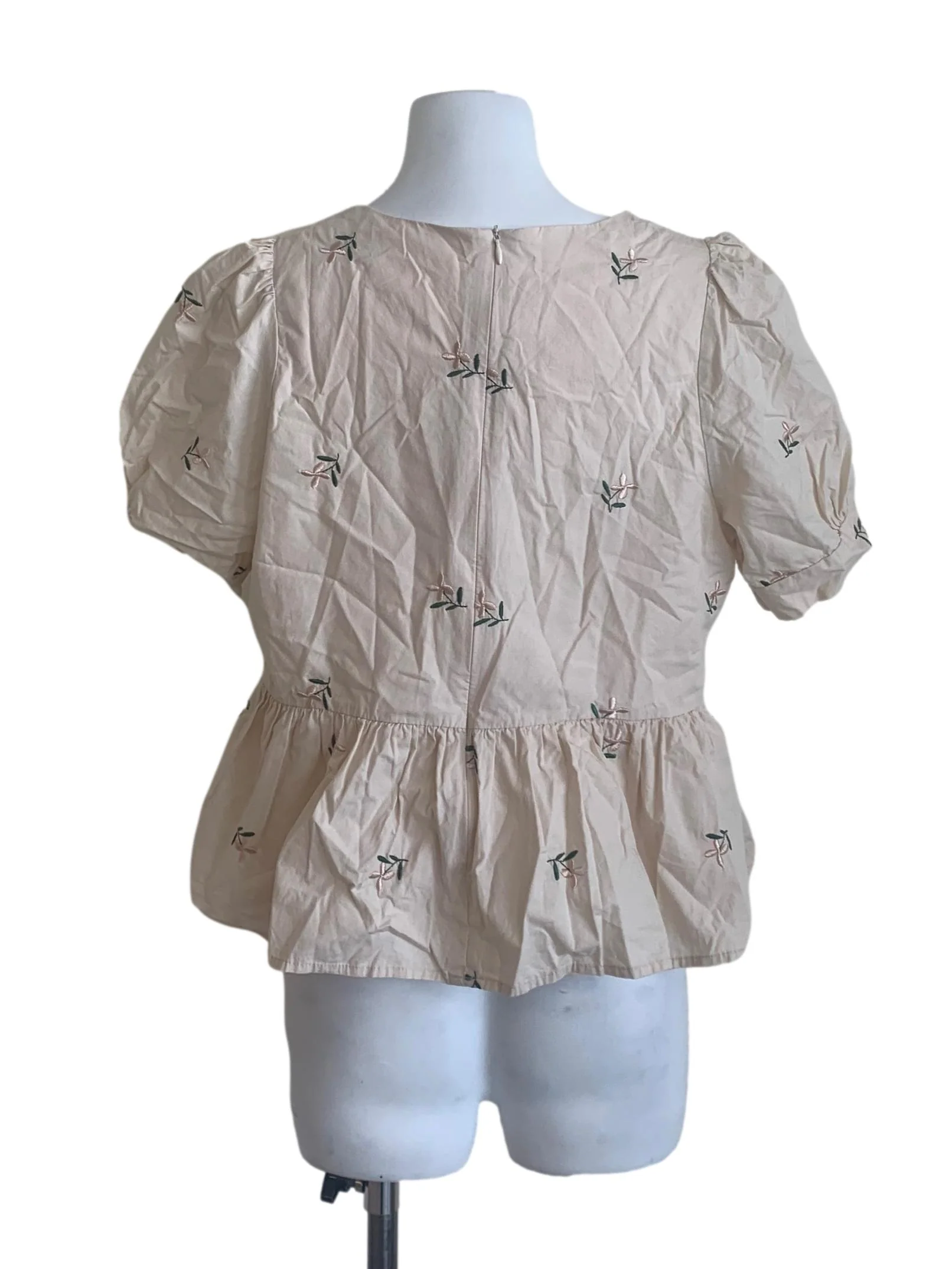 Shortbread Beige Flower Pattern Peplum Top - Image 2