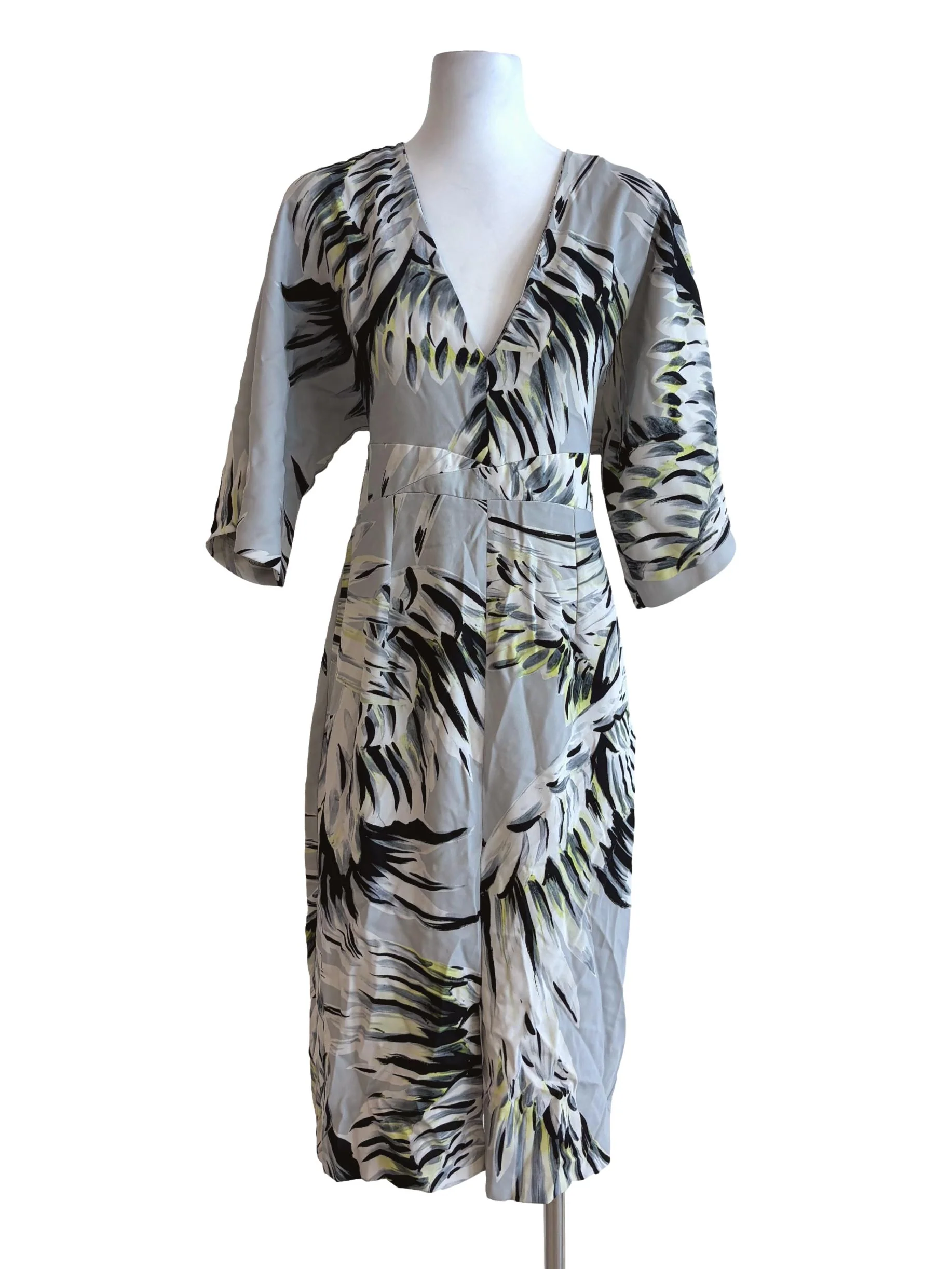 Silver Grey Patterned Quarter Sleeve Dress