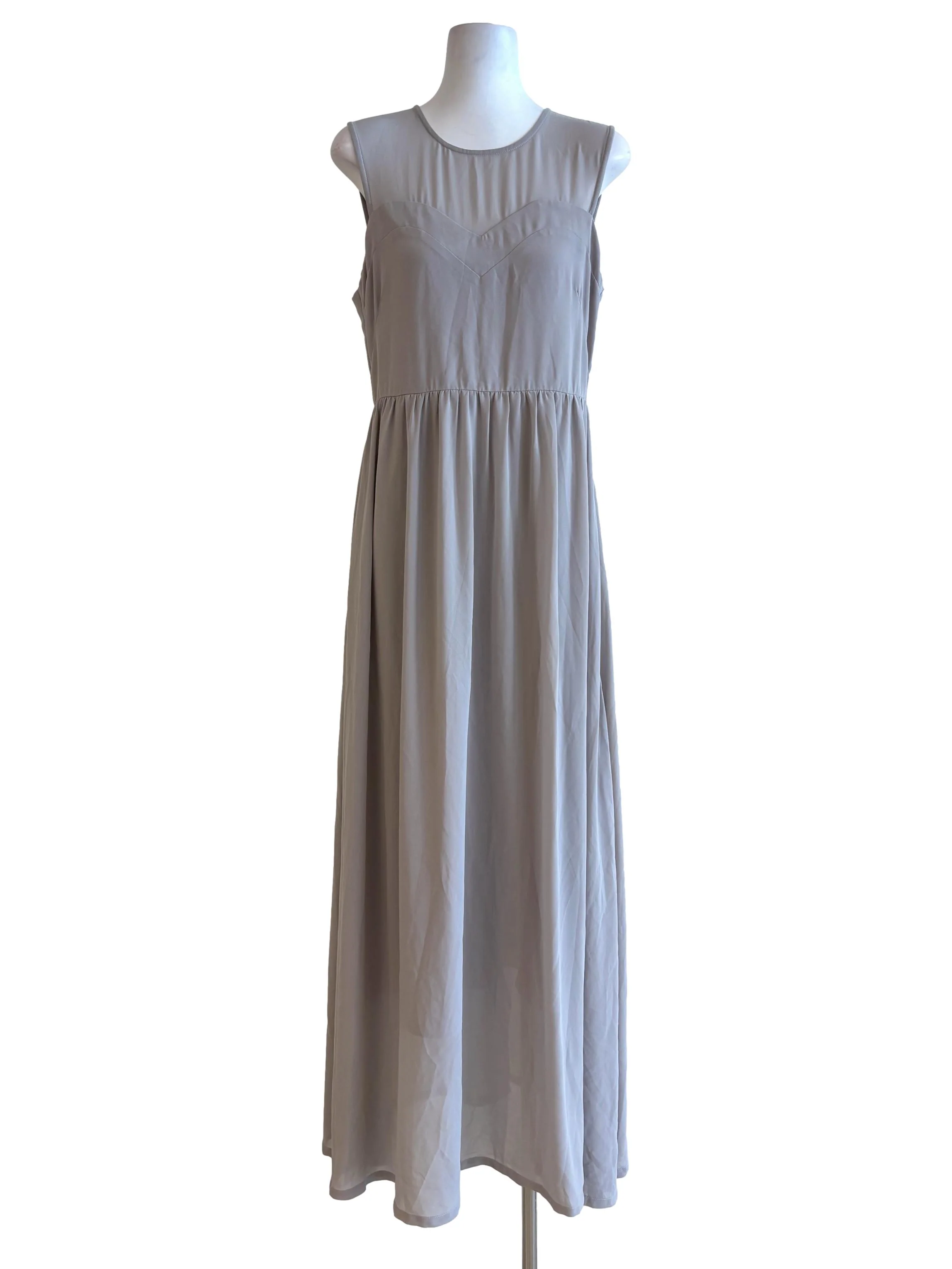 Silver Grey Sleeveless Illusion Neck Flare Dress