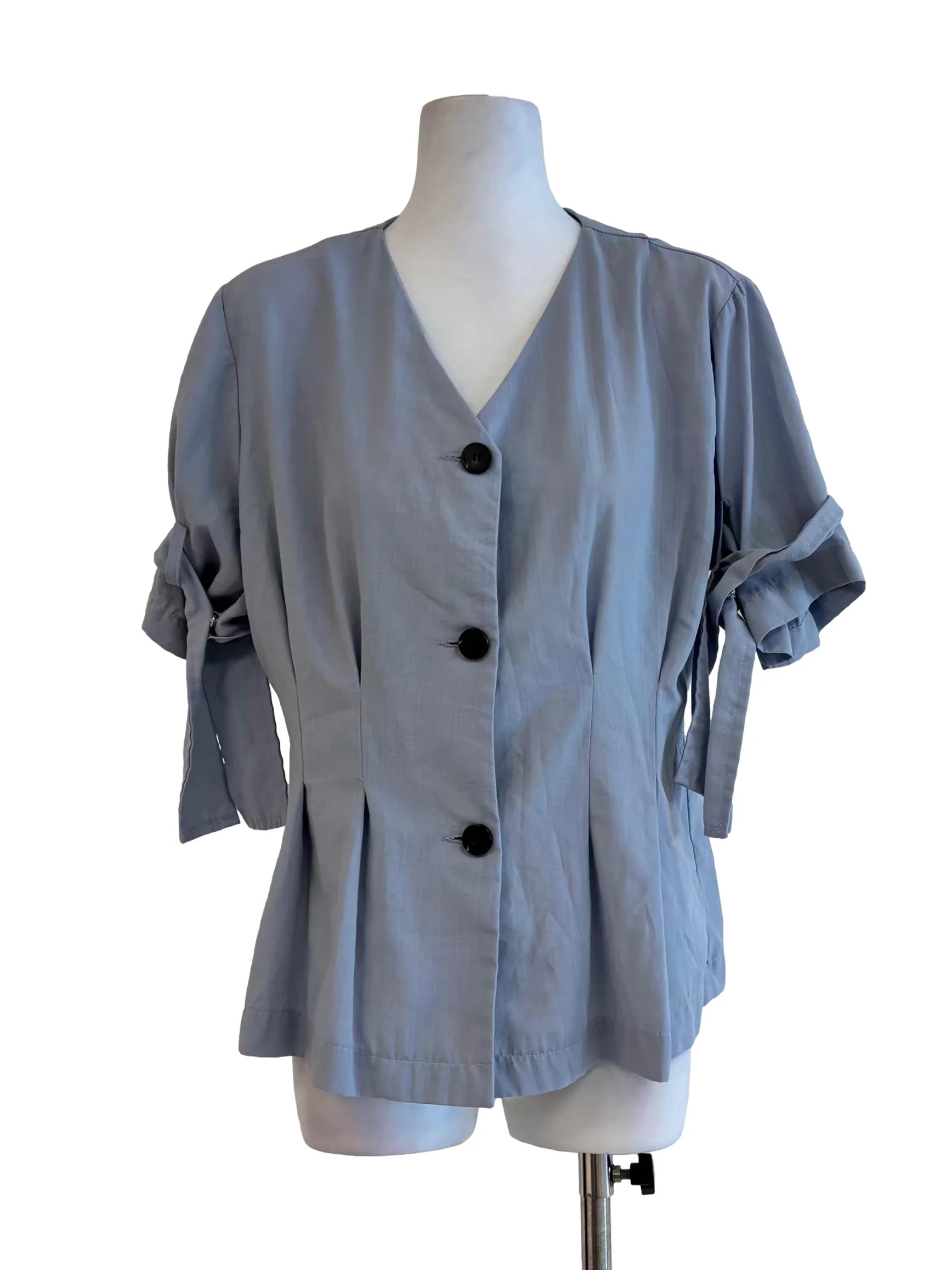 Sky Blue Buttoned Fitted Waist Top