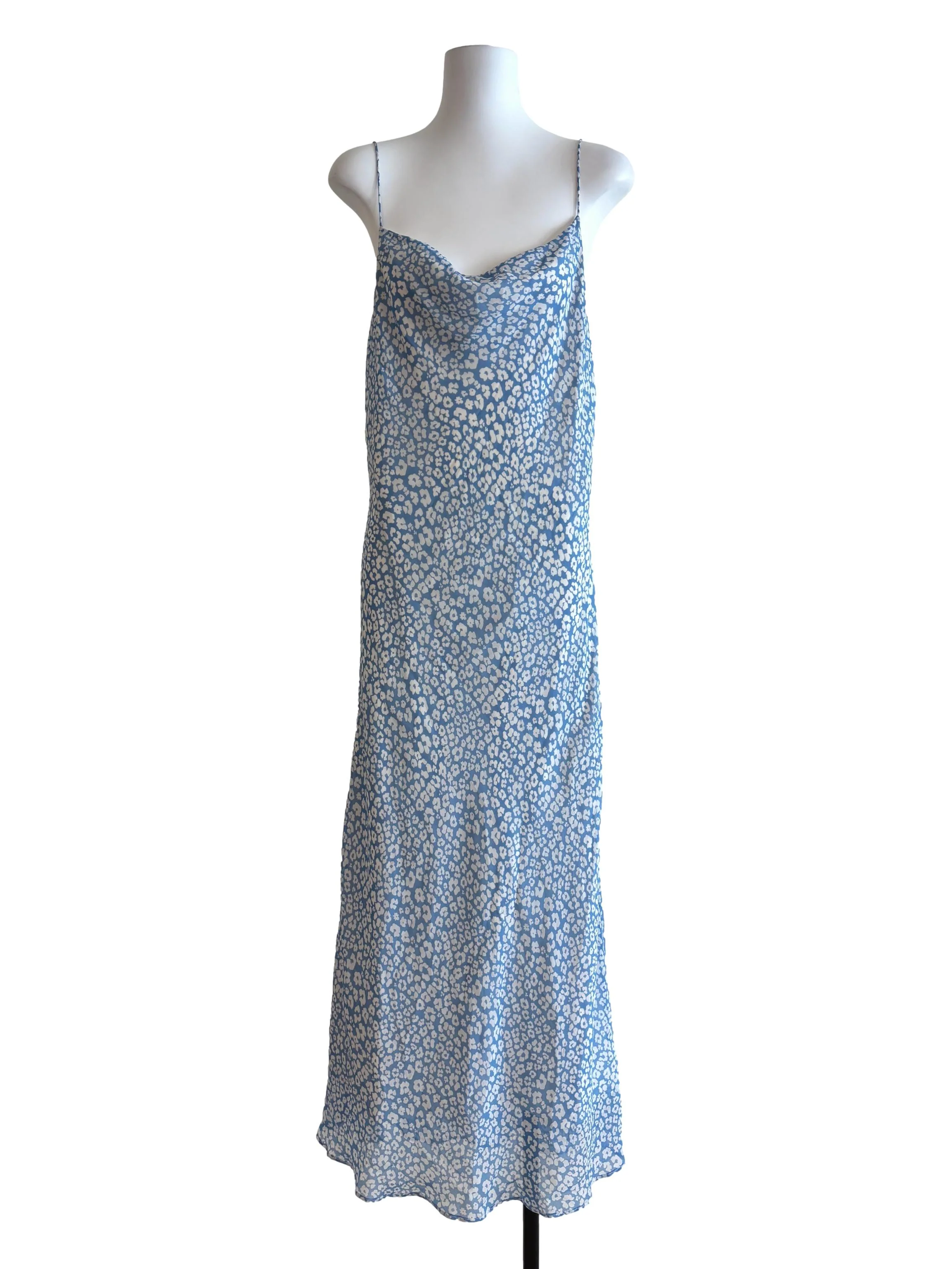 Sky Blue Floral Cowl Slip Dress