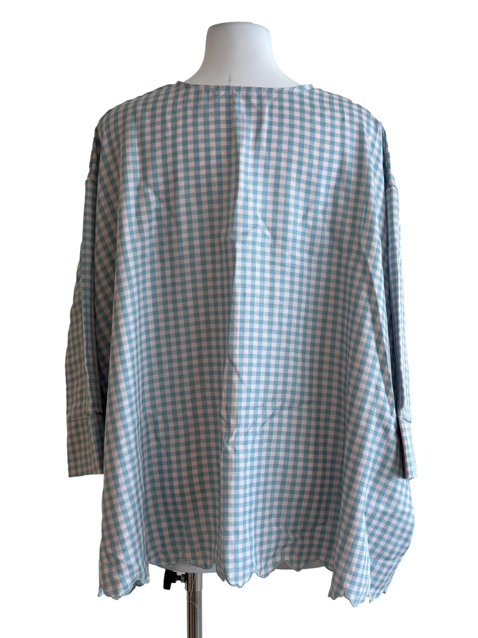 Sky Blue Gingham Loose Blouse - Image 2