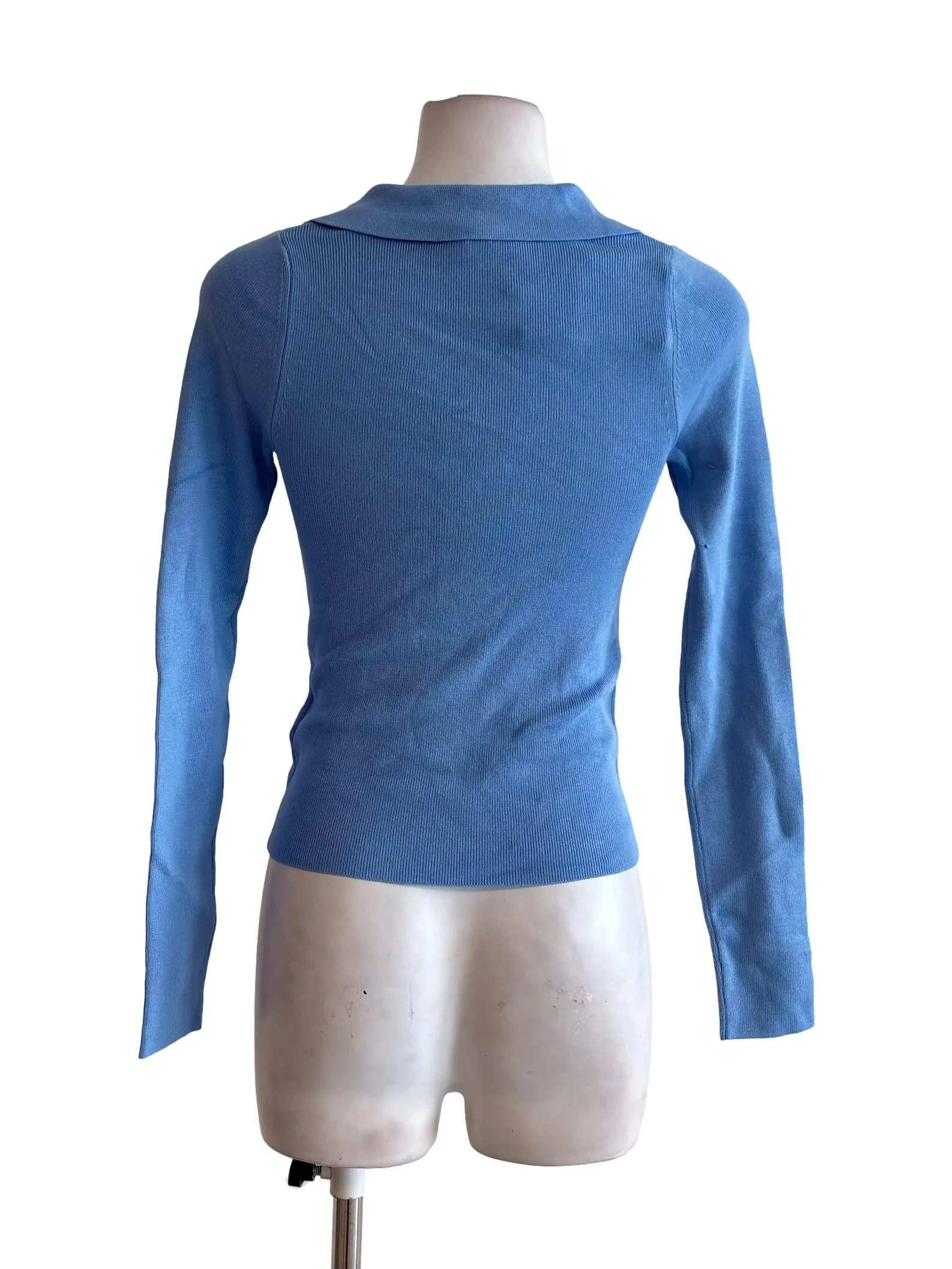 Sky Blue Half Zip Long Sleeve Knit Top - Image 2