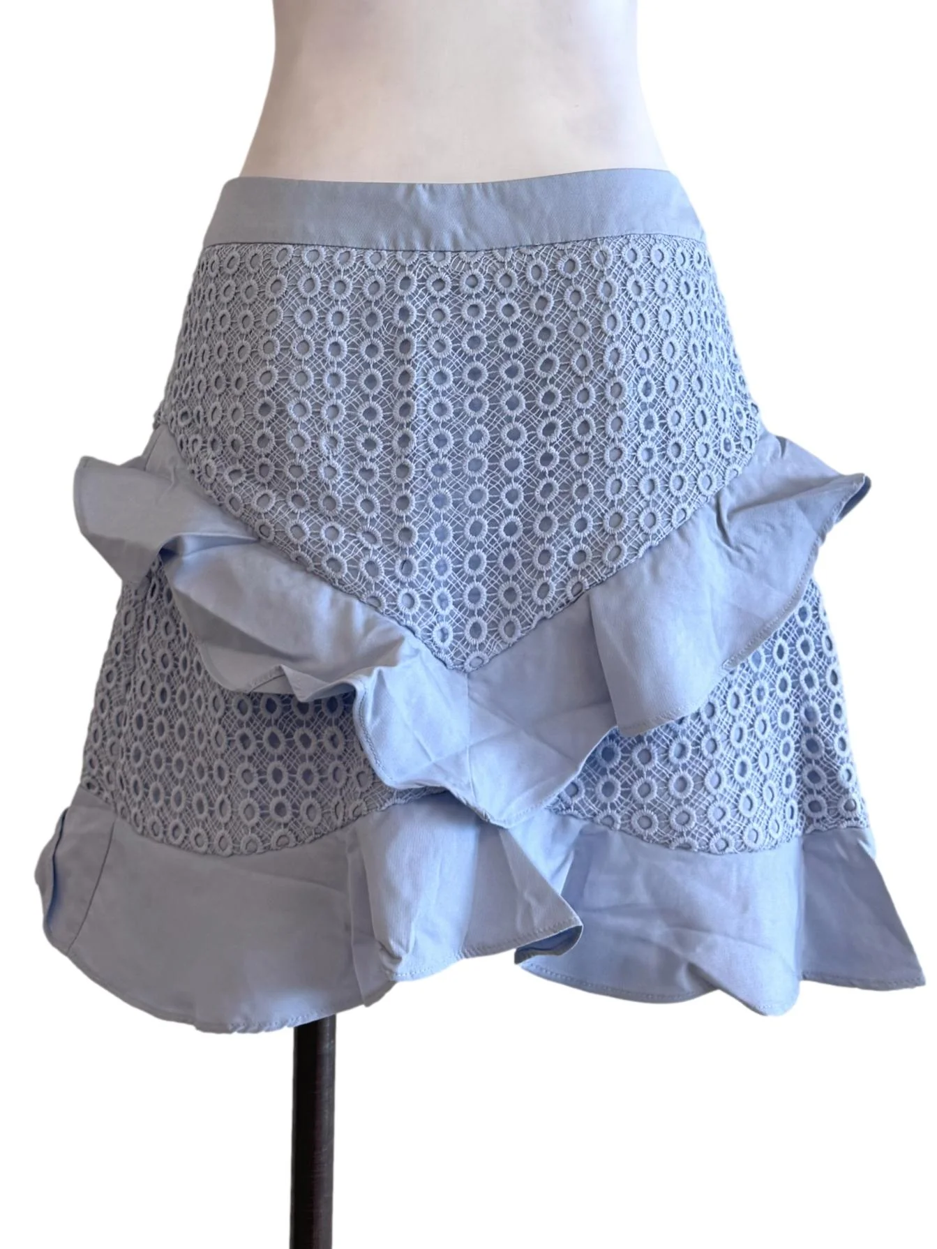 Sky Blue Lace Mini Skirt - Image 2