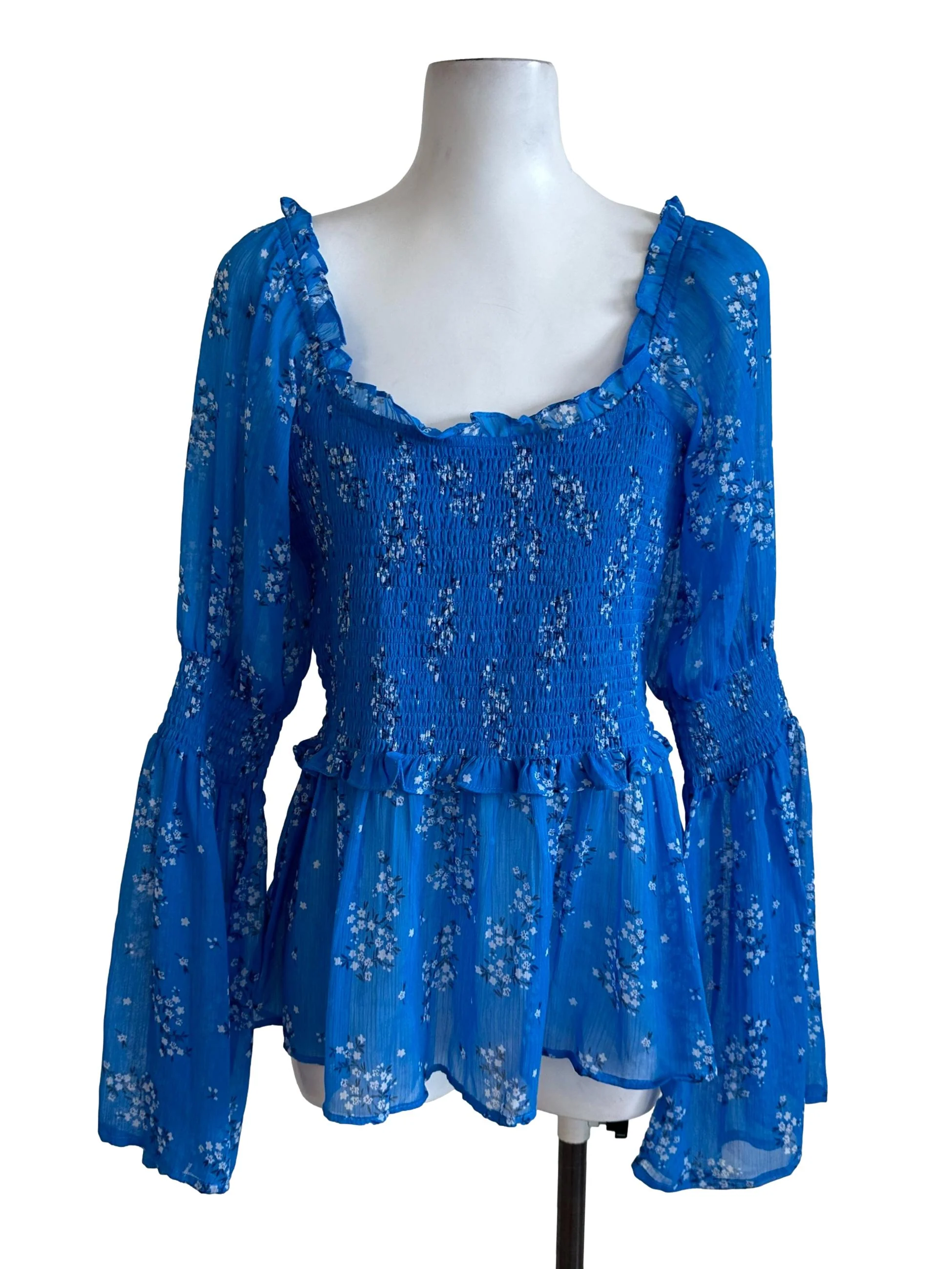 Sky Blue Pattern Peplum Top
