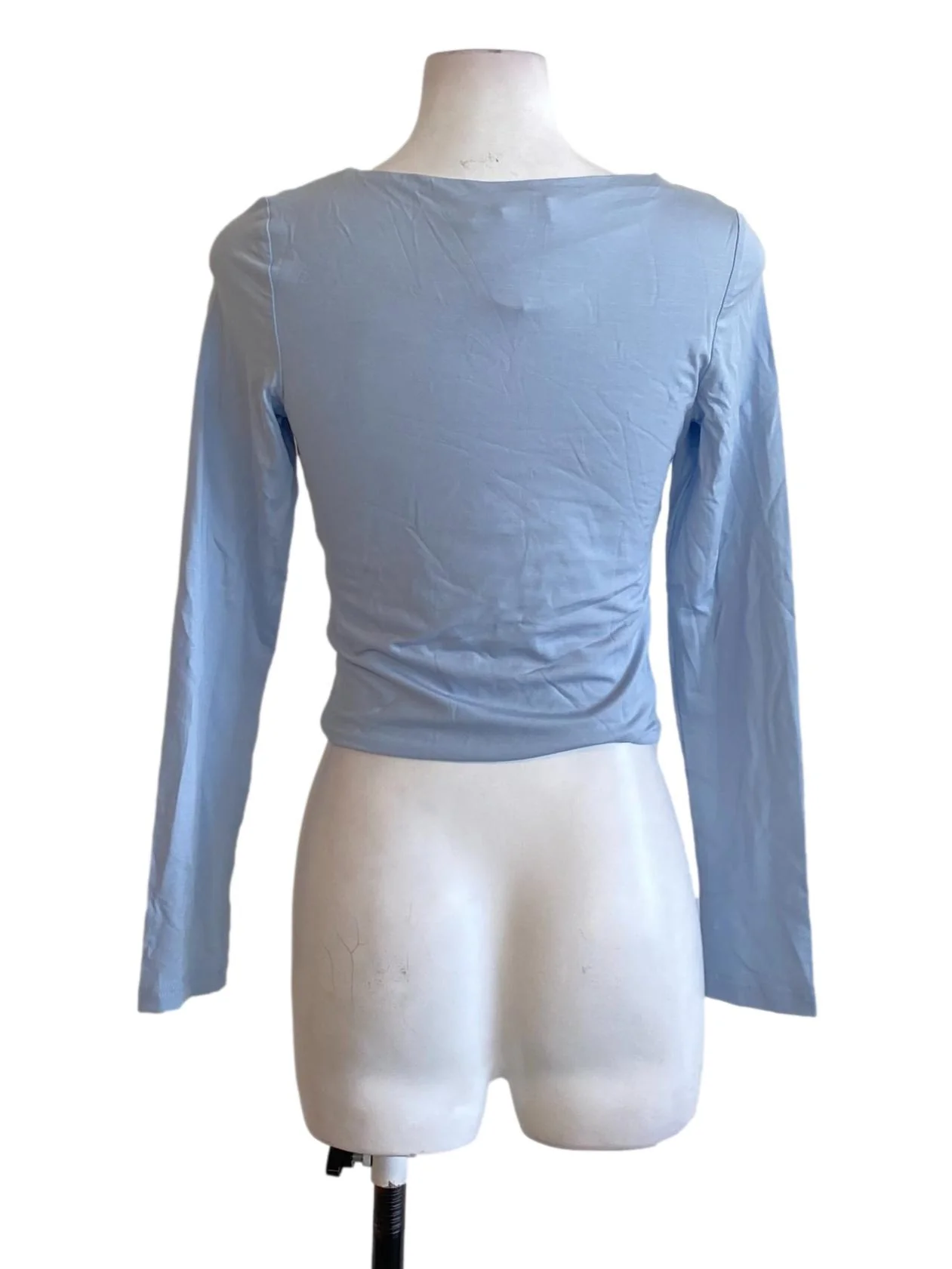 Sky Blue Square Neck Long Sleeve Shirt - Image 2