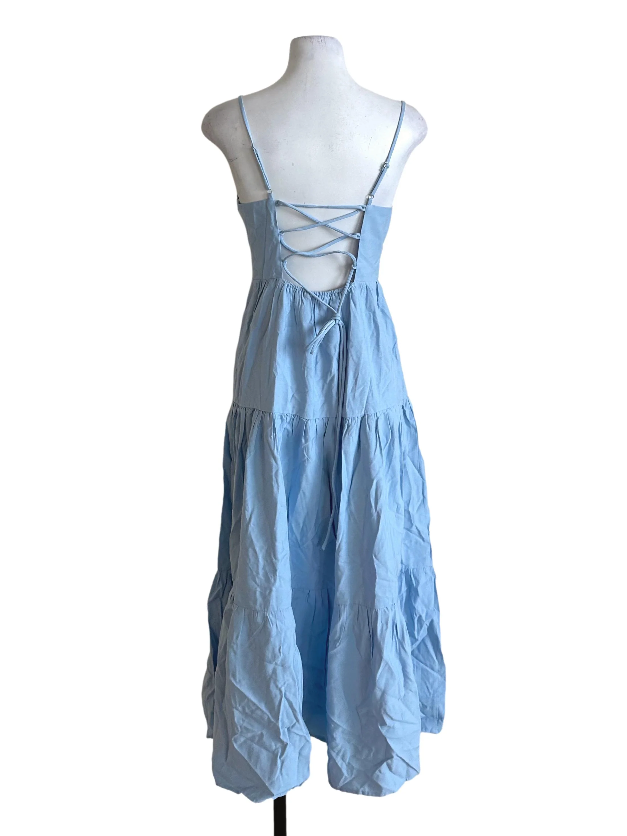 Sky Blue Tiered Back Tie Dress - Image 2