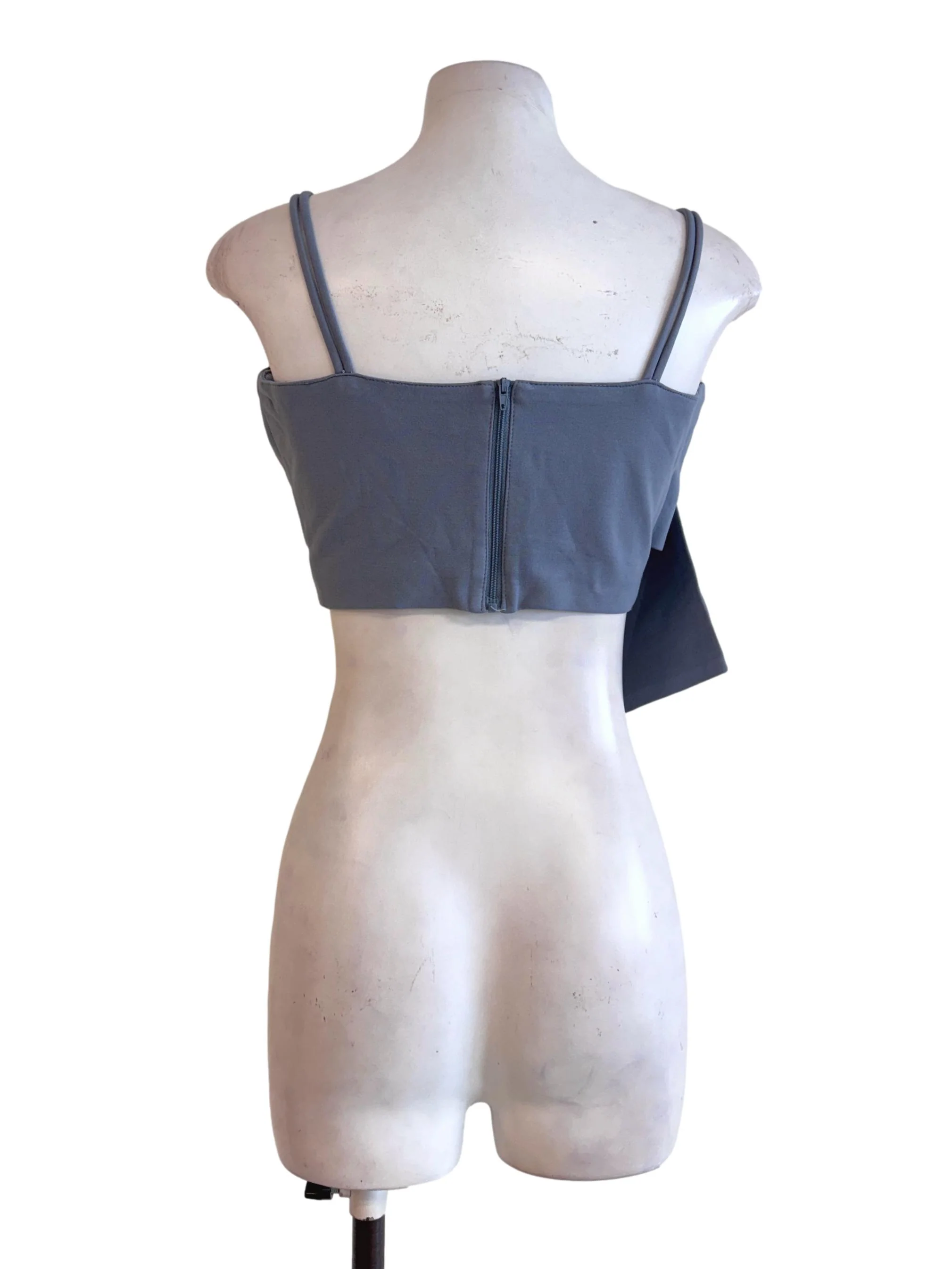 Slate Blue Asymmetrical Draped Crop Top - Image 2