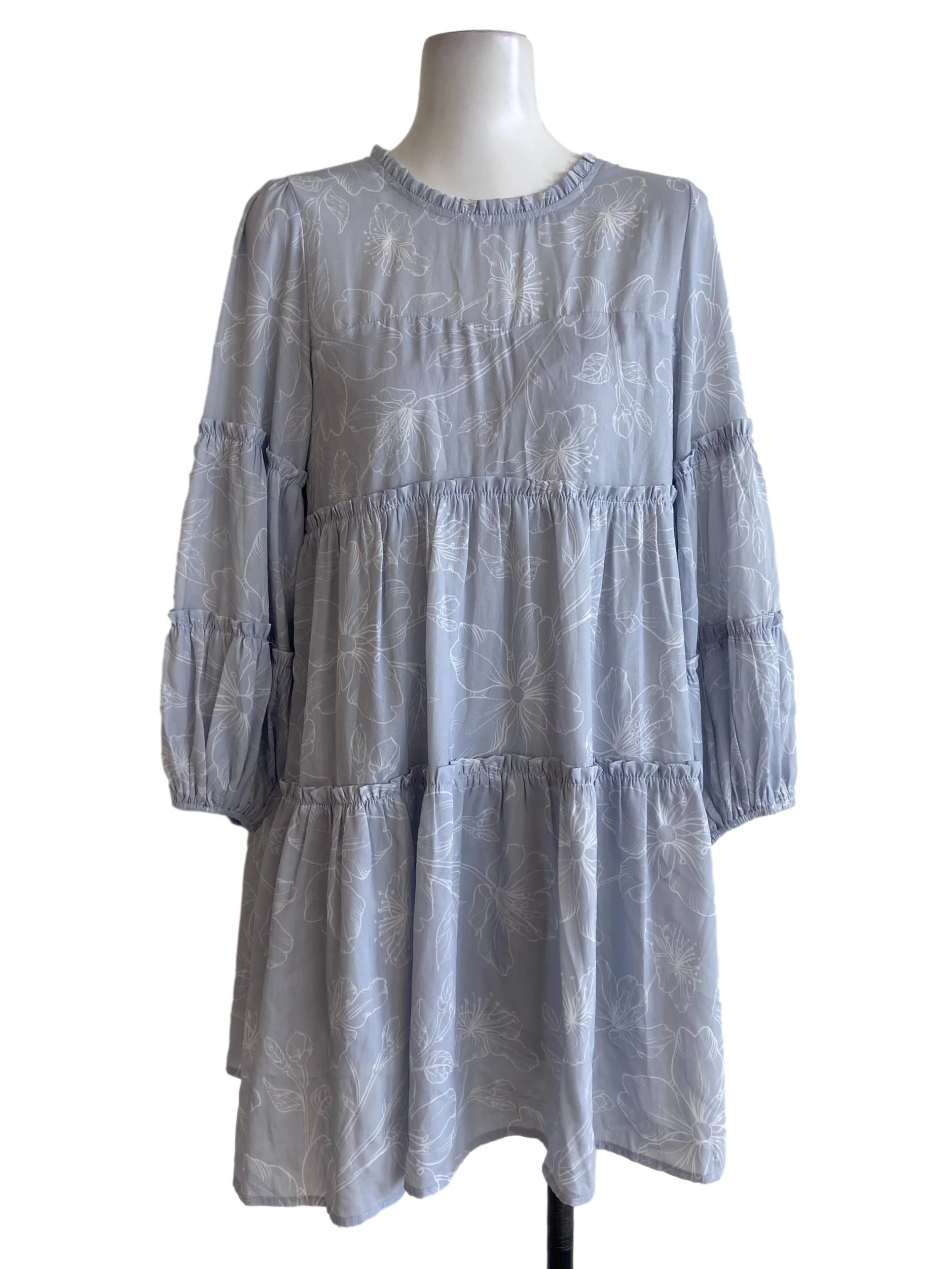 Snow Blue & White Floral Layered Dress