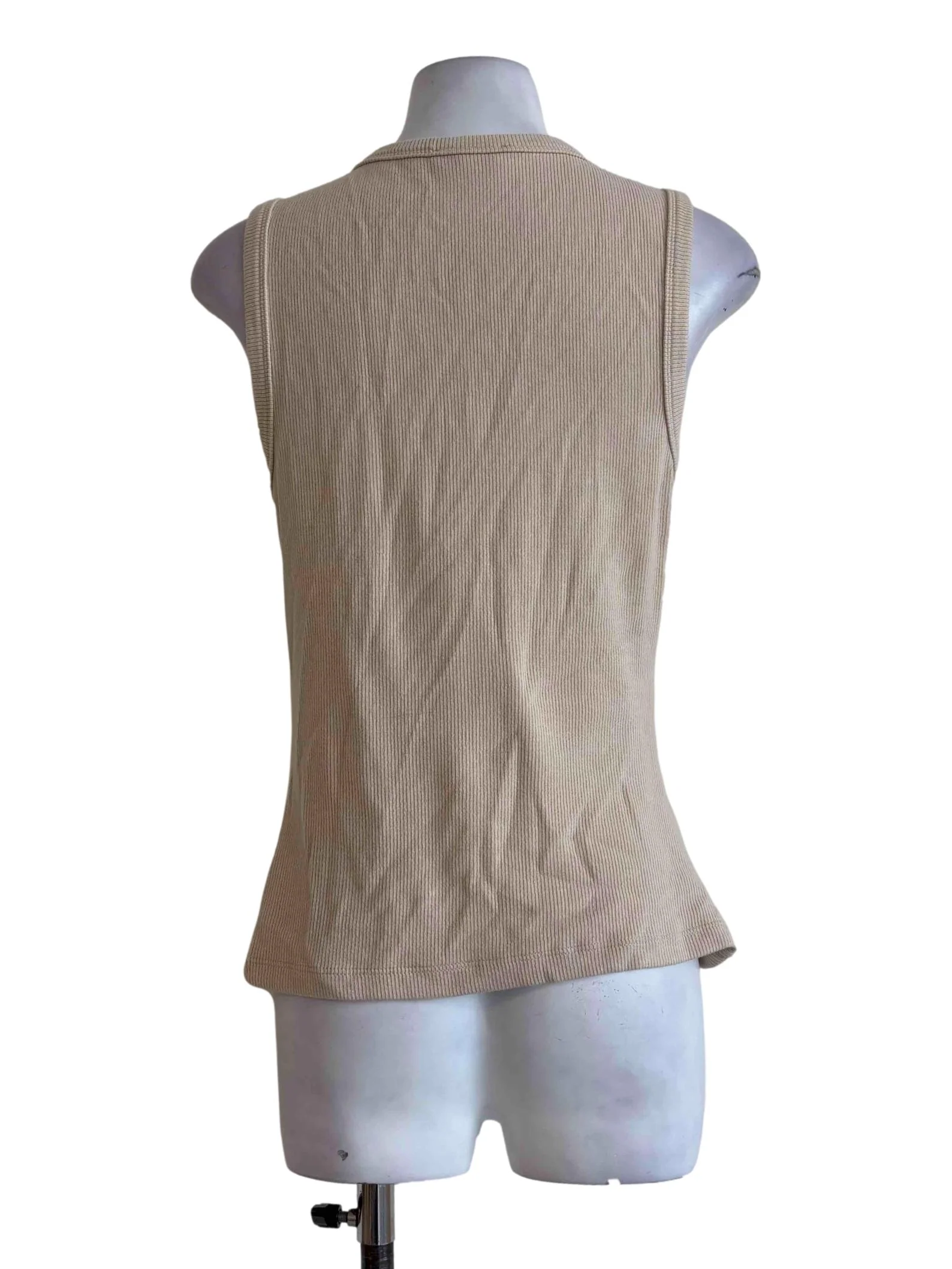 Soft Beige Buttoned Ribbed Vest - Image 2