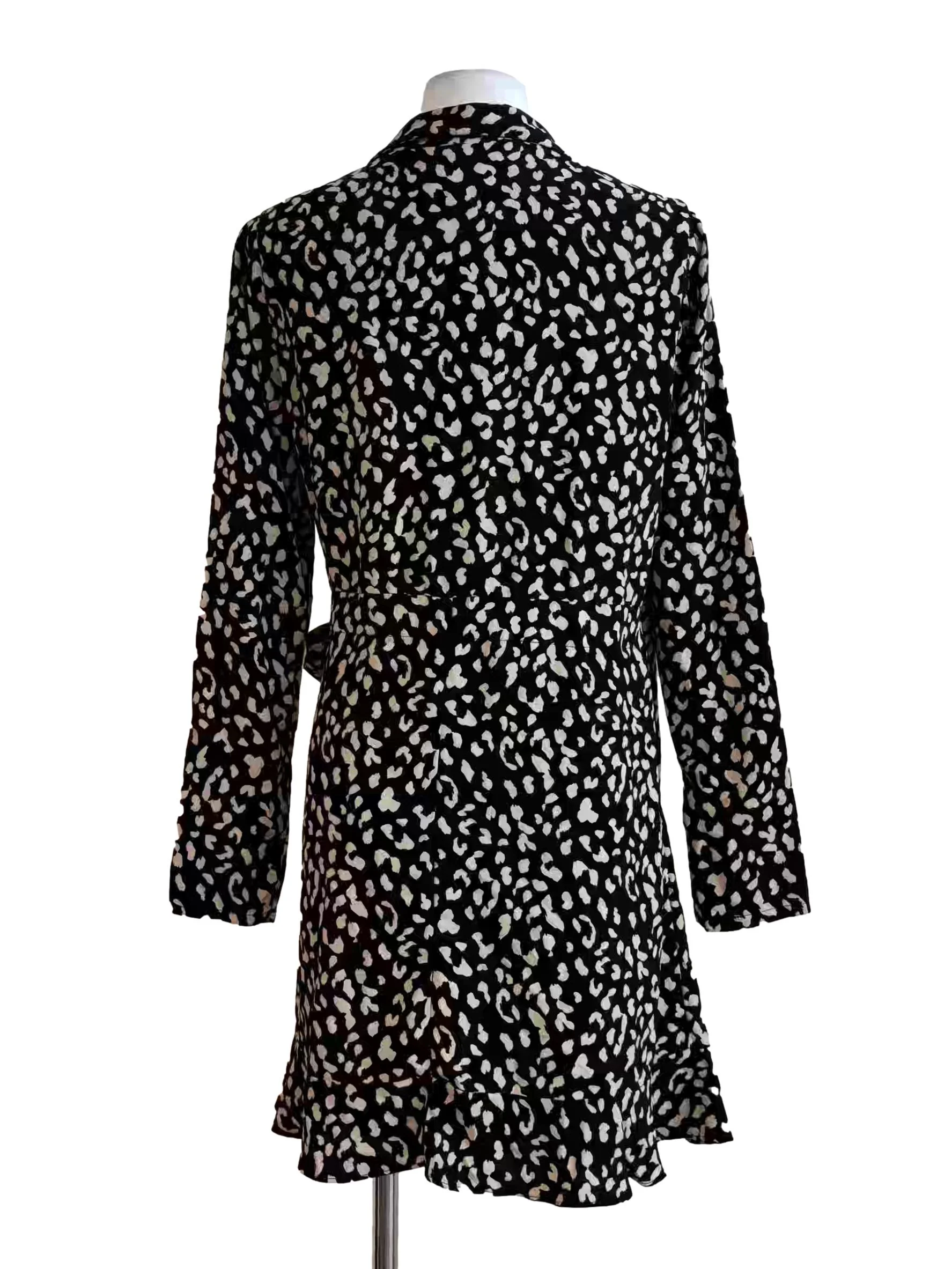 Soft Black And White Patterned Wrap Dress - Image 2