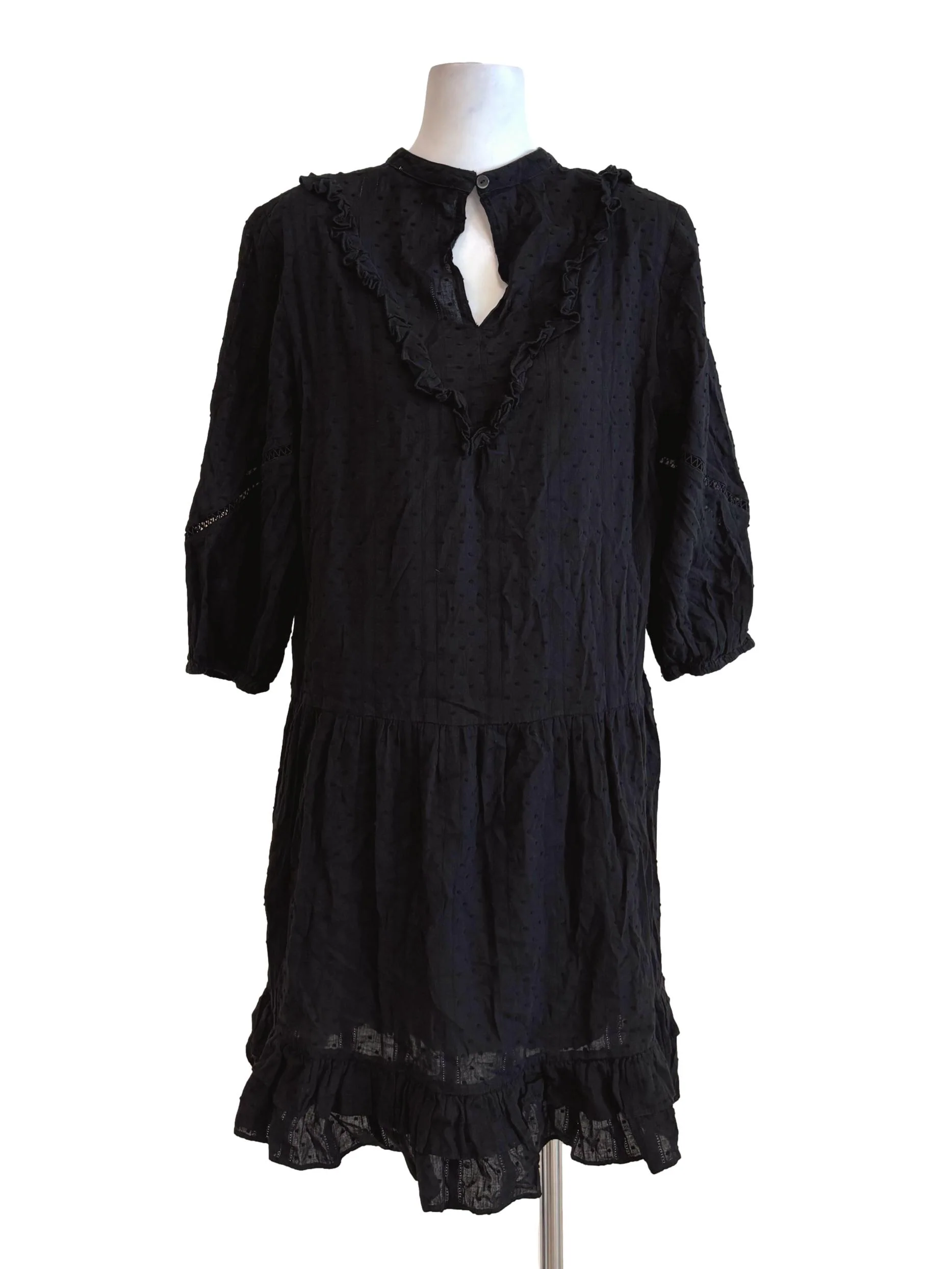 Soft Black Dotted Cotton Shirt Dress
