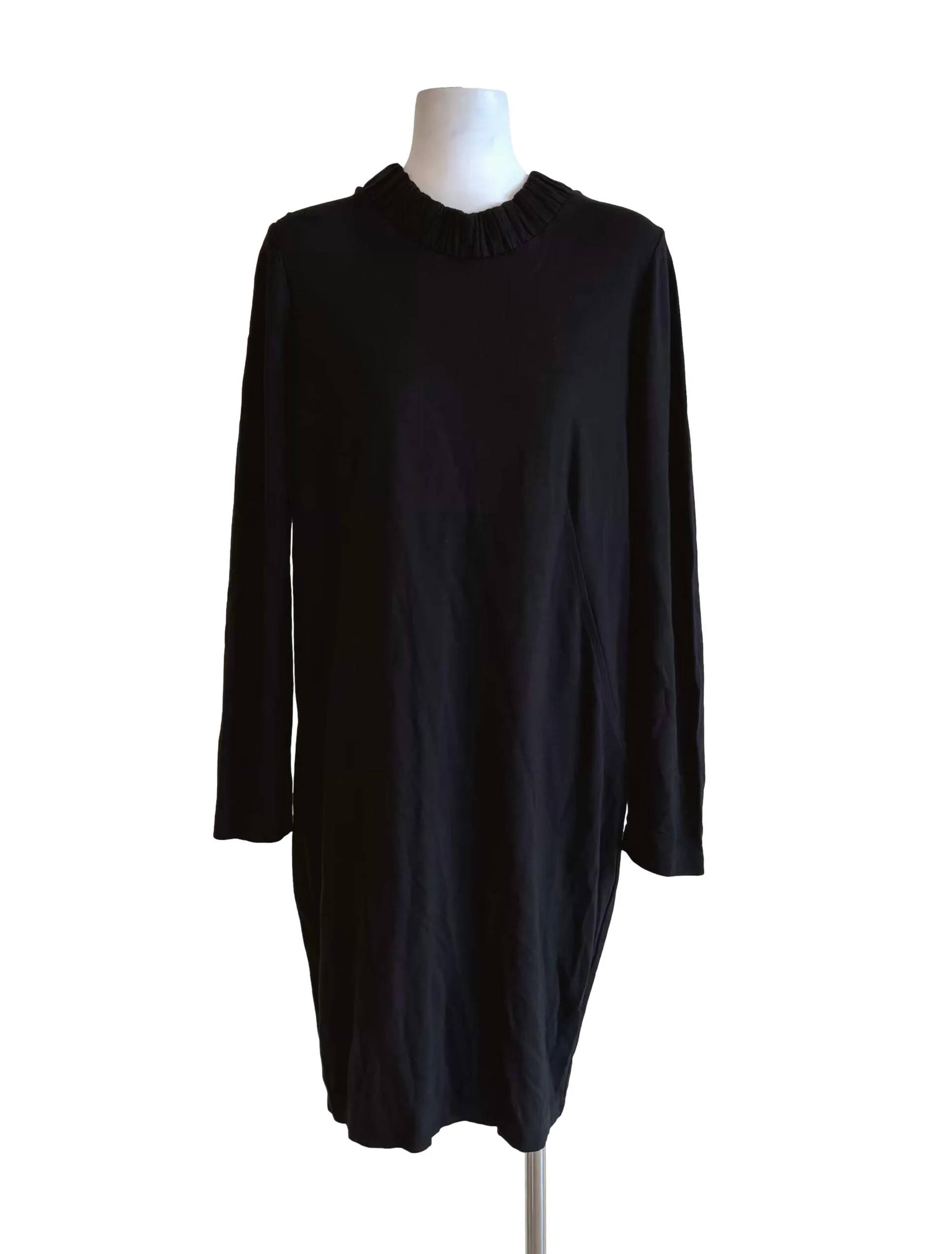 Soft Black Long Sleeve Cotton Shift Dress - Image 3