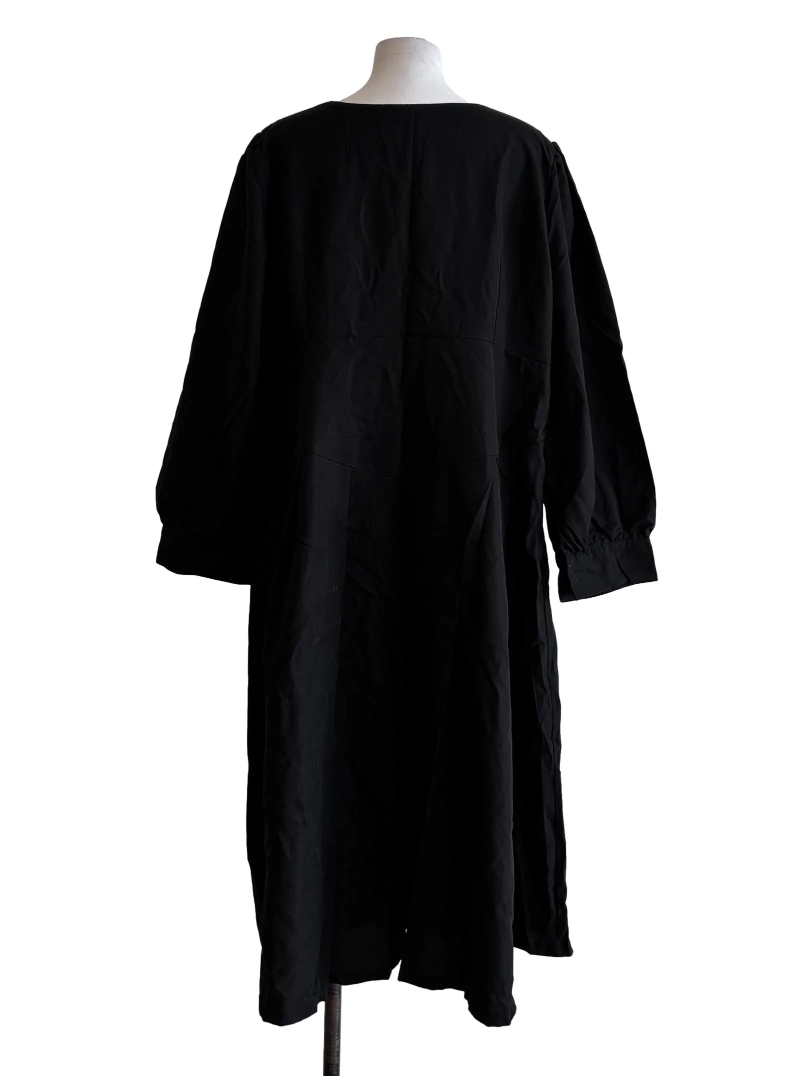 Soft Black Long Sleeve V-Neck Cotton Dress - Image 2