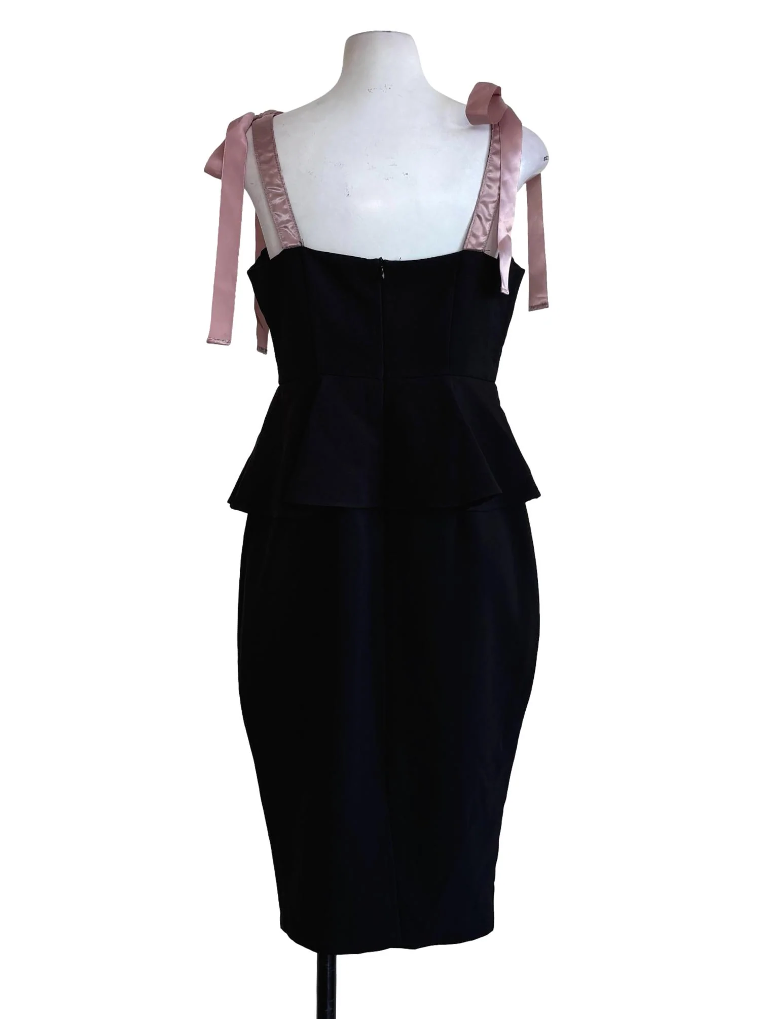 Soft Black Pink Ribbon Strap Pencil Dress - Image 2
