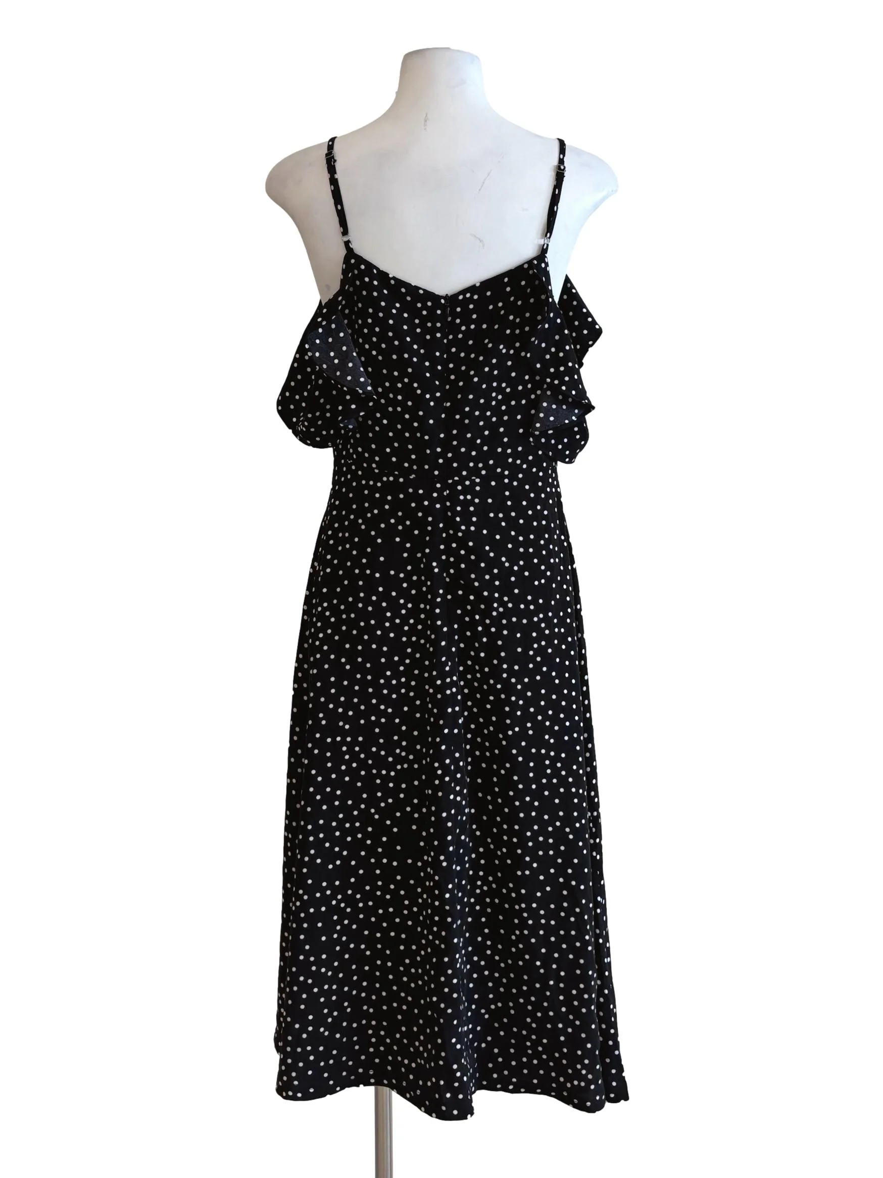 Soft Black Spaghetti Strap Polka Dot Dress - Image 2