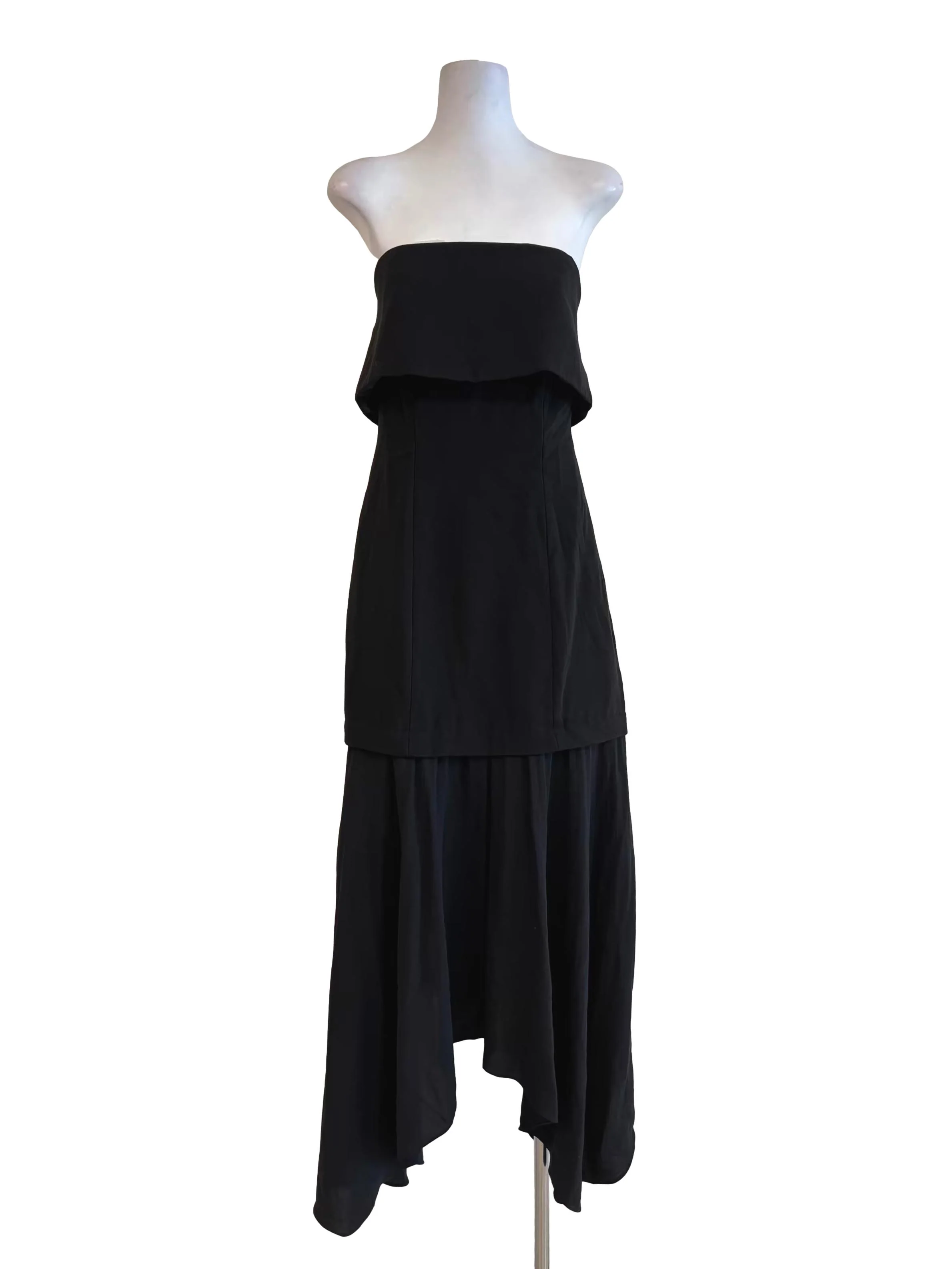 Soft Black Strapless Flare Dress