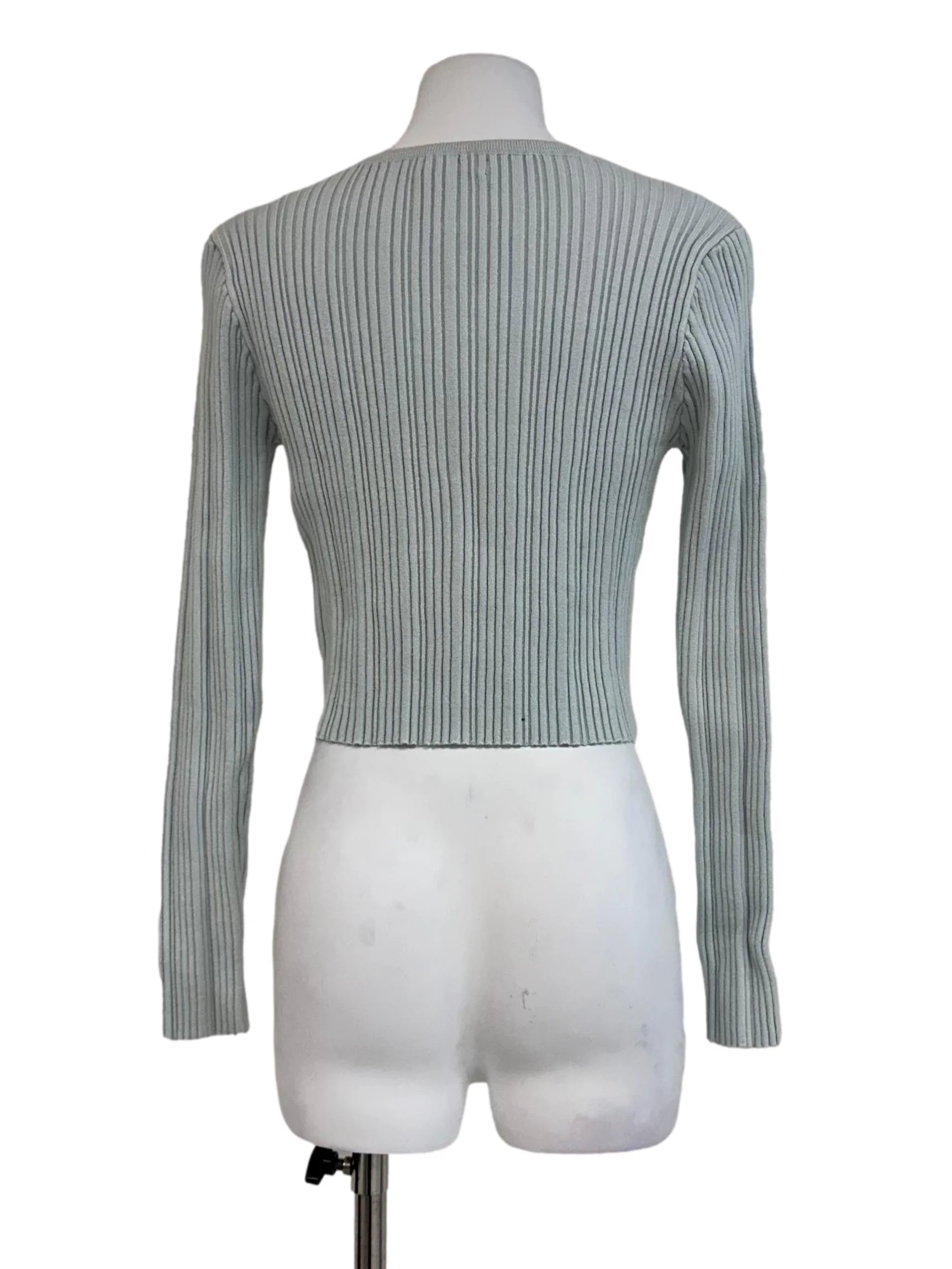 Soft Blue Rib Knit Cardigan - Image 2