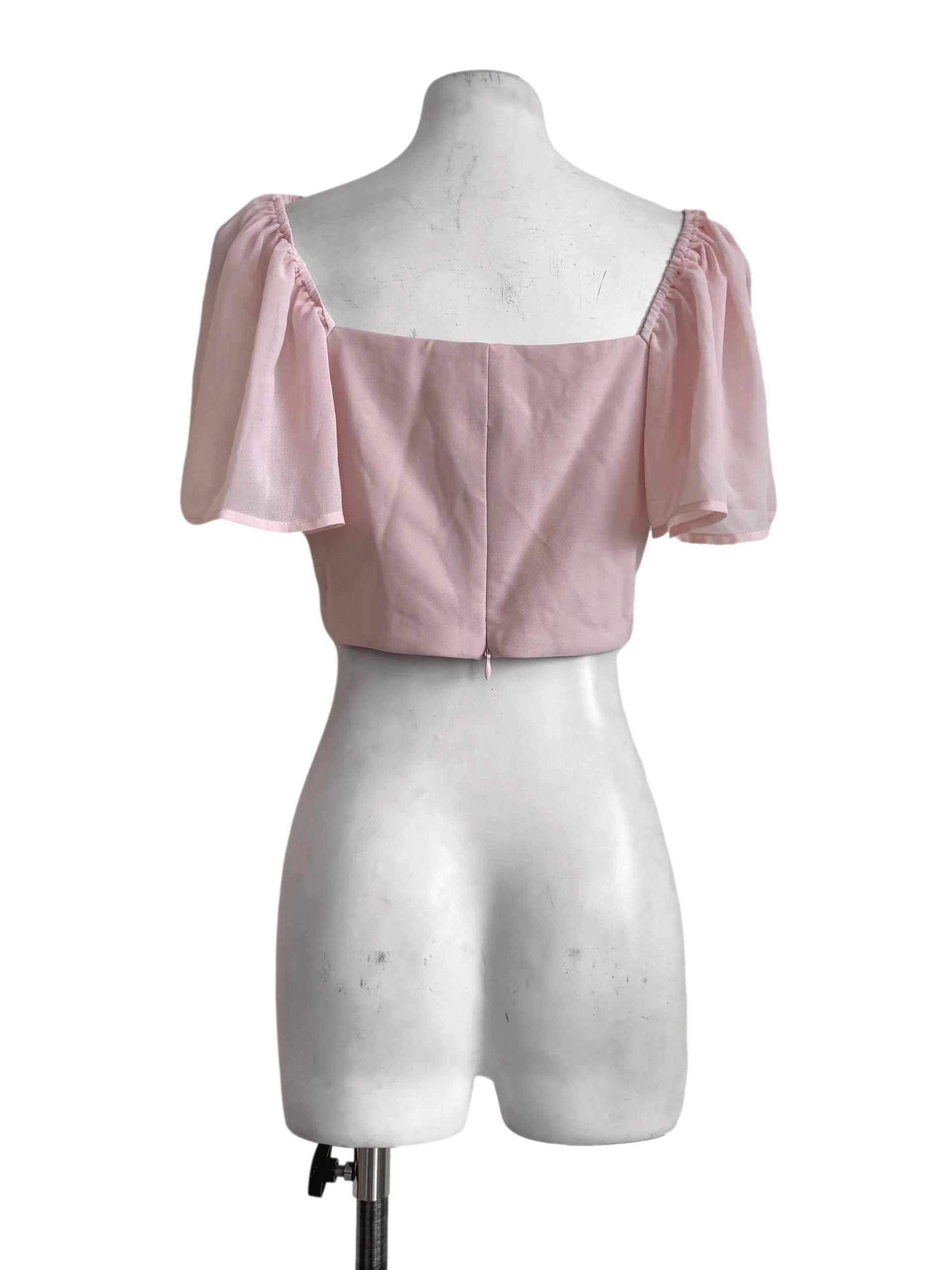 Soft Peach Flare Sleeve Crop Top - Image 2