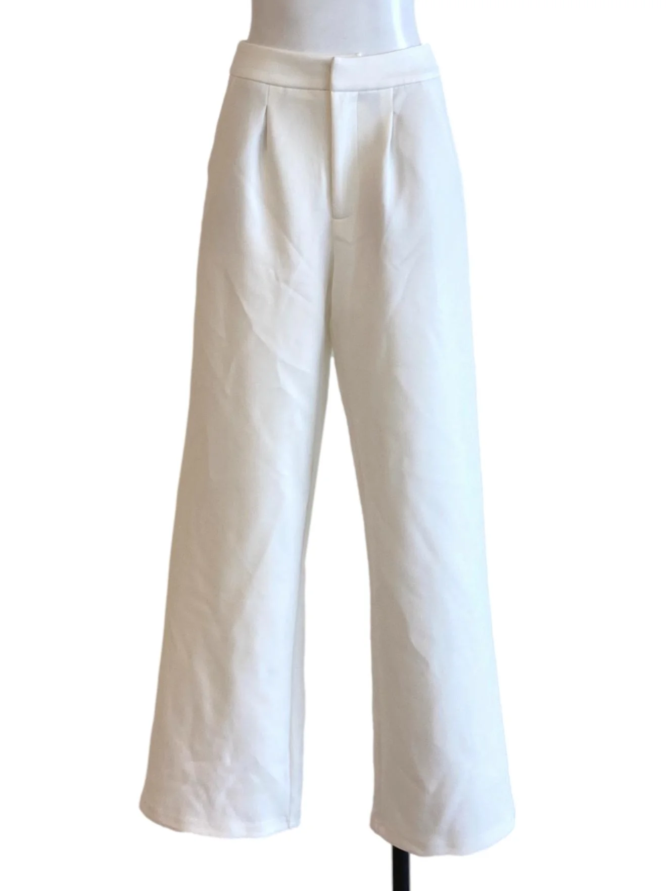 Soft White Buttoned Waist Straight Formal Pants