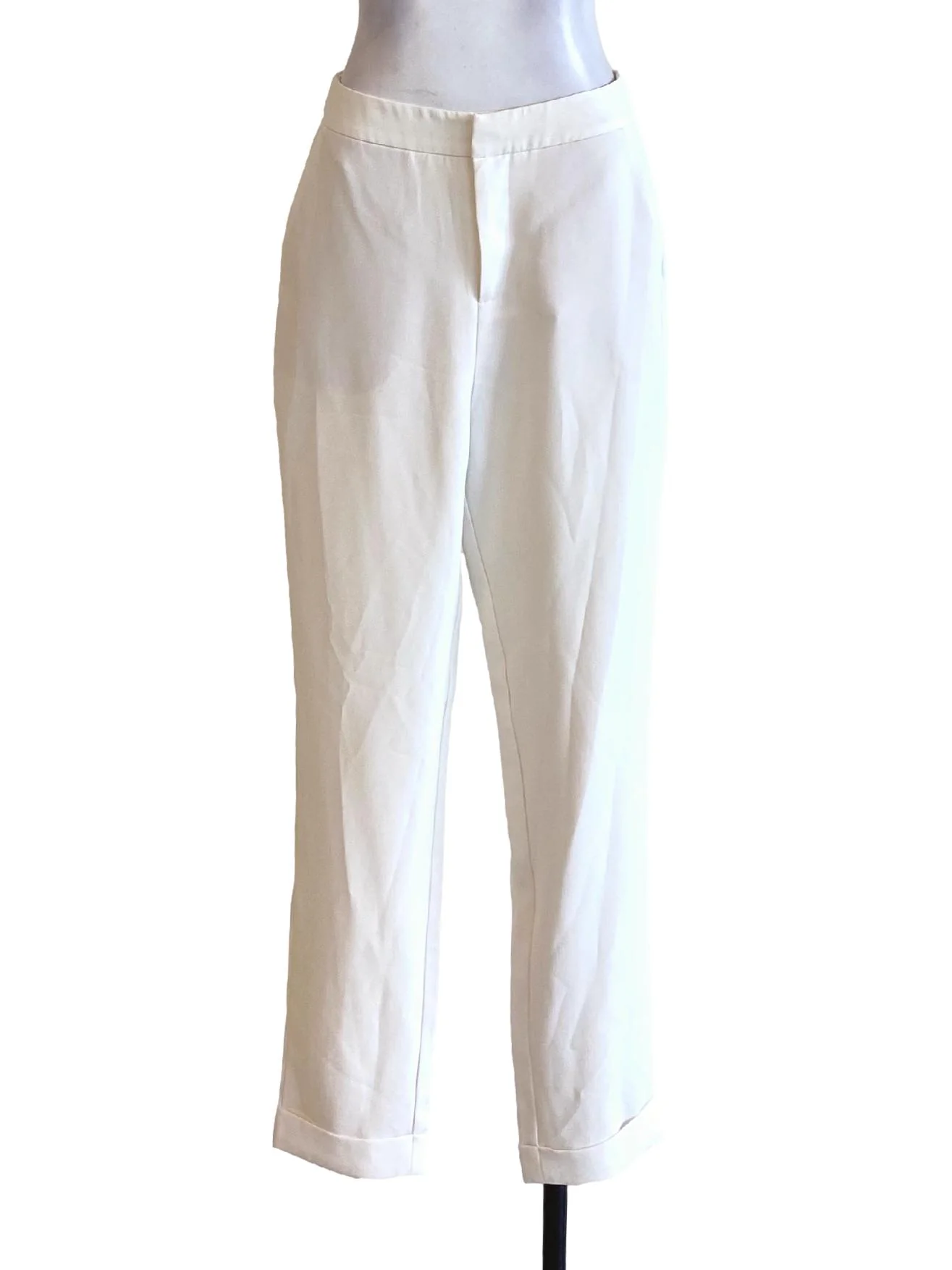 Soft White High Waisted Rolled Up Hem Pegged Pants LB