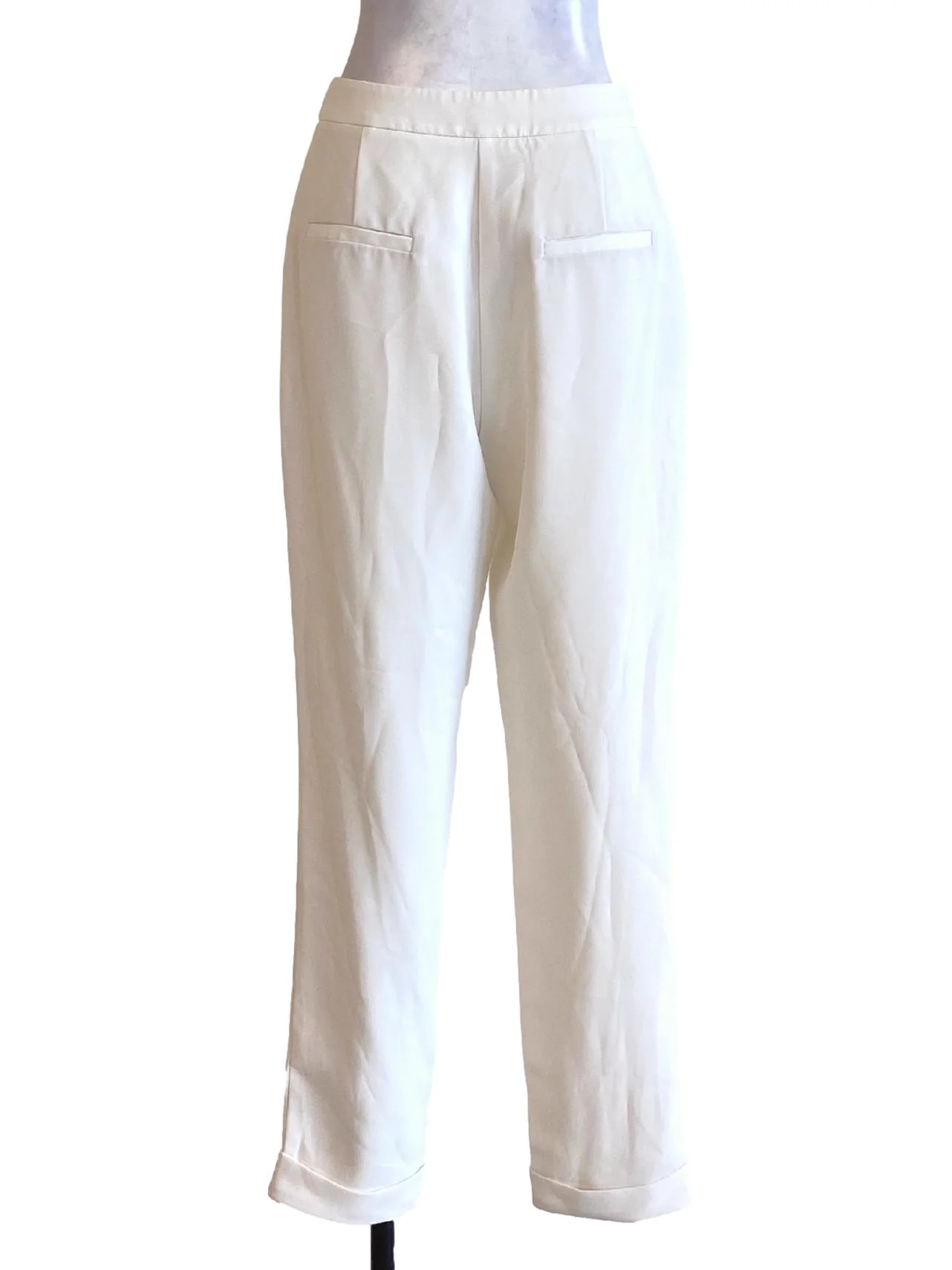 Soft White High Waisted Rolled Up Hem Pegged Pants LB - Image 2