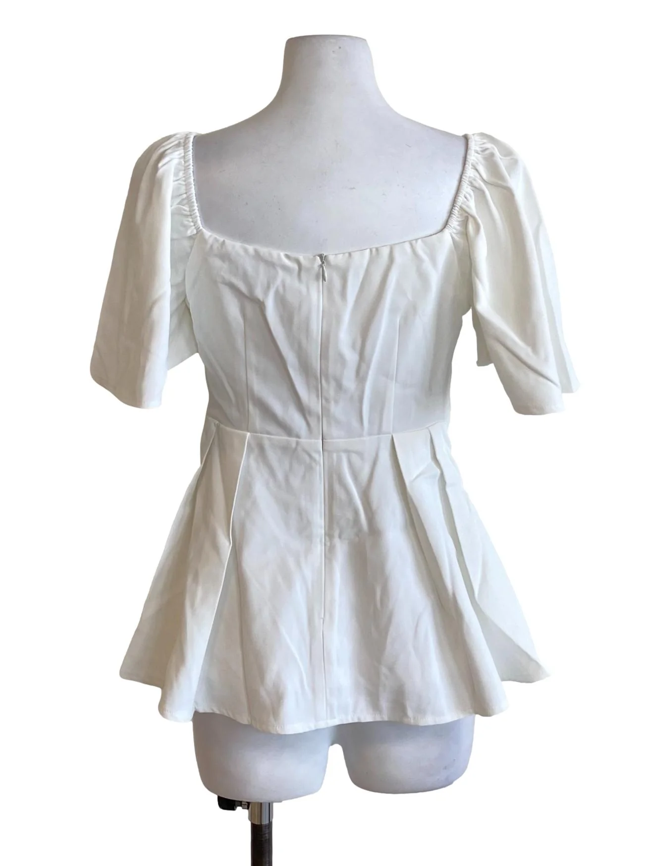Soft White Ribbon Square Neck Cape Sleeve A-Line Dress - Image 2