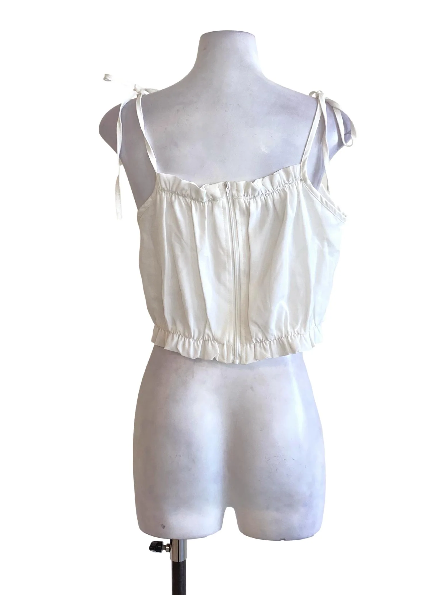 Soft White Ruffle Tie Strap Cropped Top - Image 2