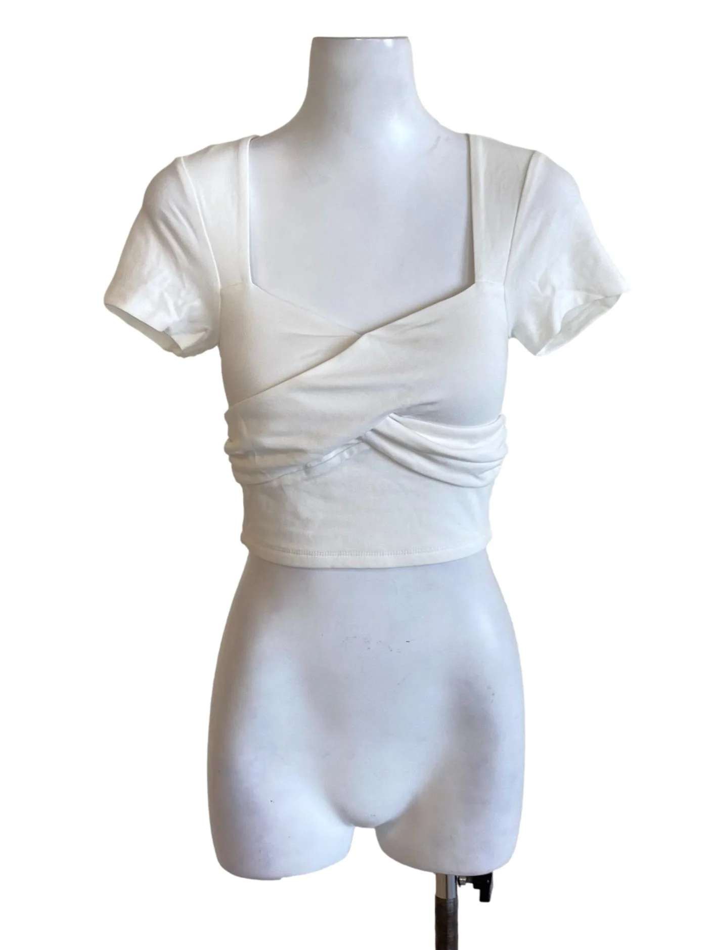 Soft White Square Neck Short Sleeve Cropped Shirt