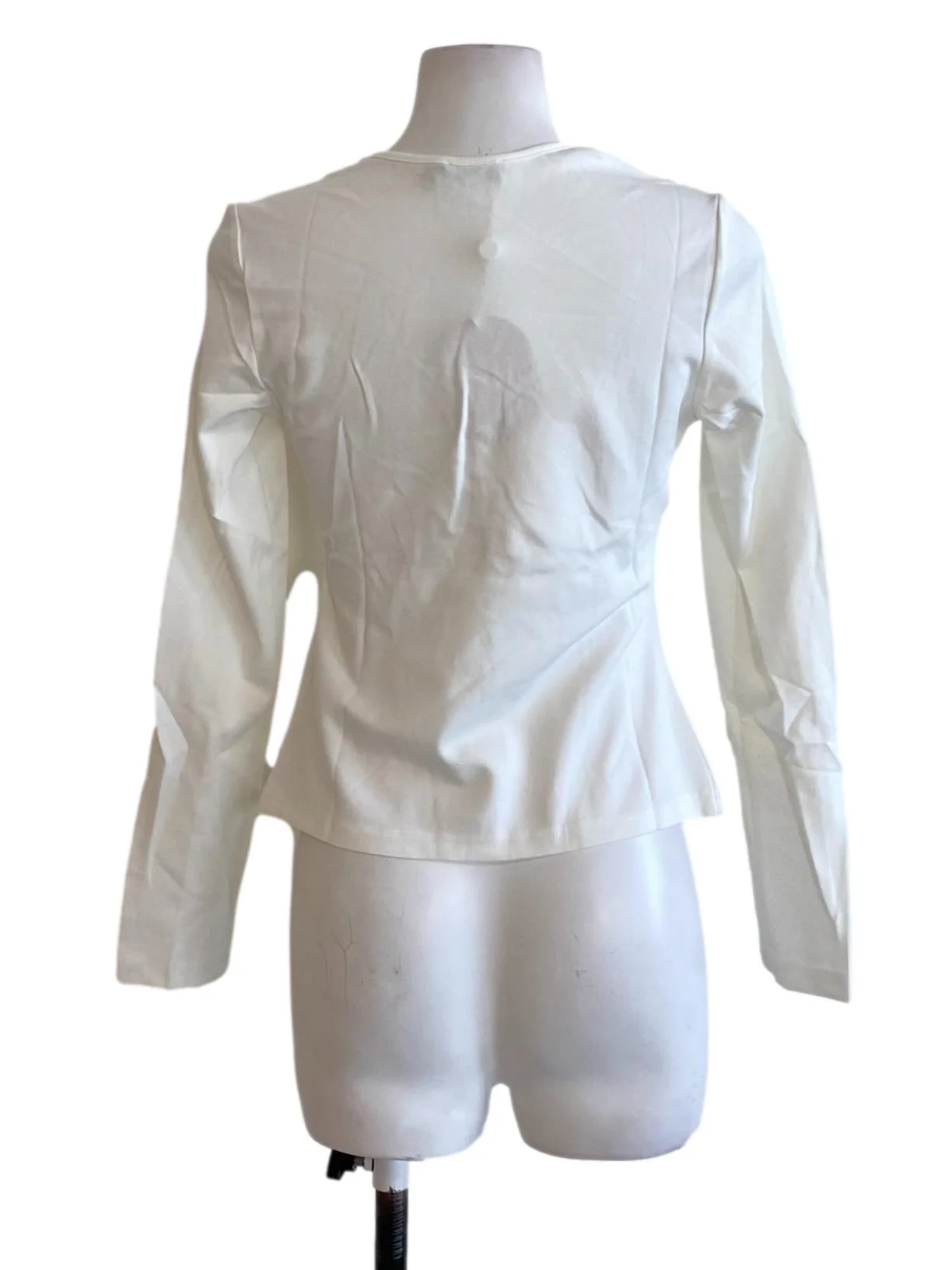 Soft White Square Neck Wrap Bust Long Sleeve Fit Shirt - Image 2