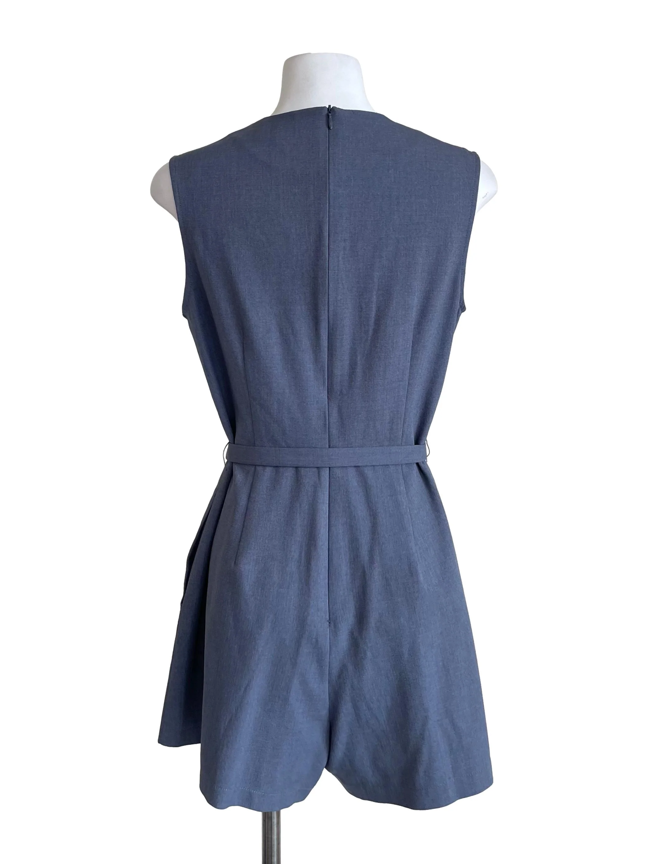 Spruce Blue Slit Chest Belted Romper - Image 2